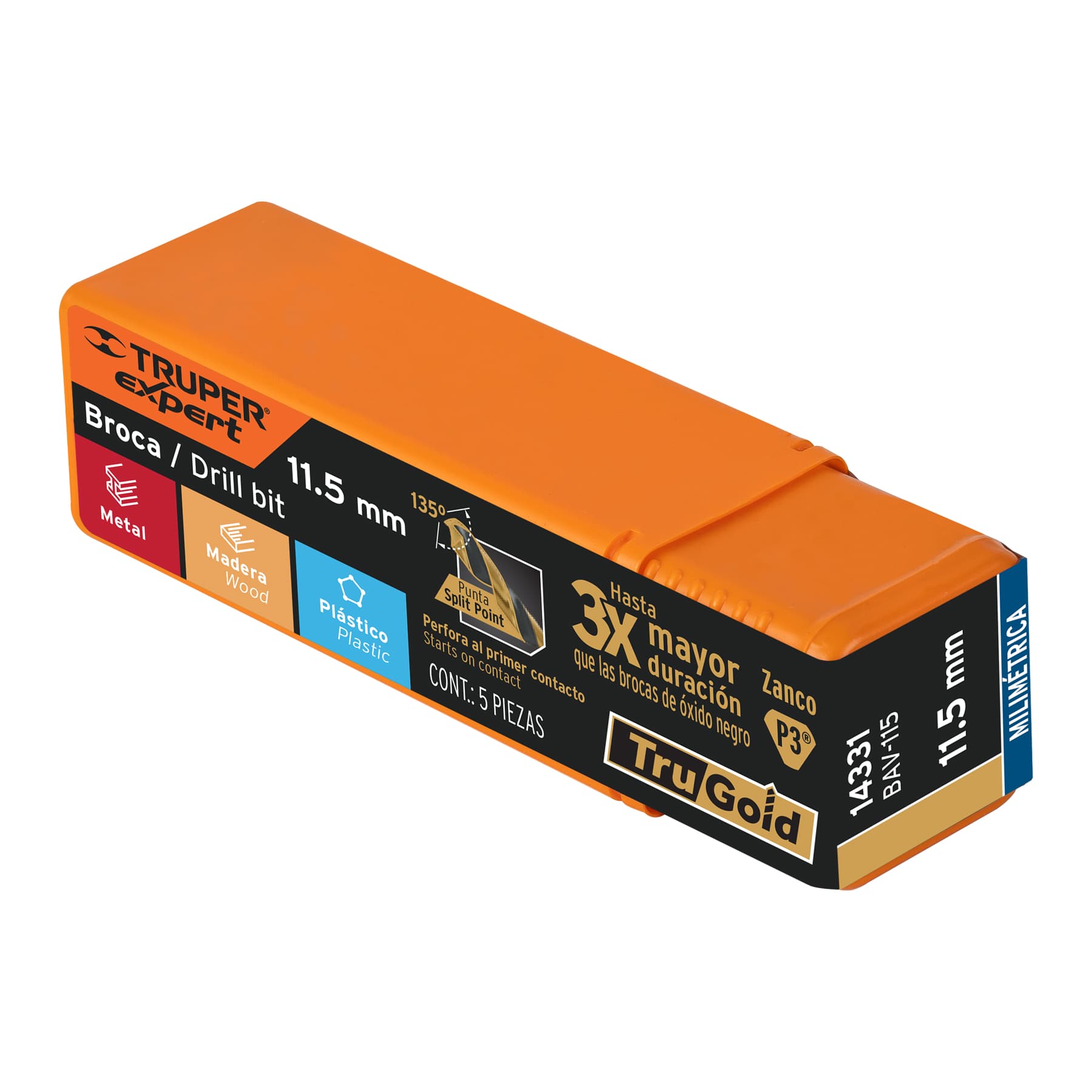 Broca HSS 11.5 mm Trugold para metal, TRUPER EXPERT