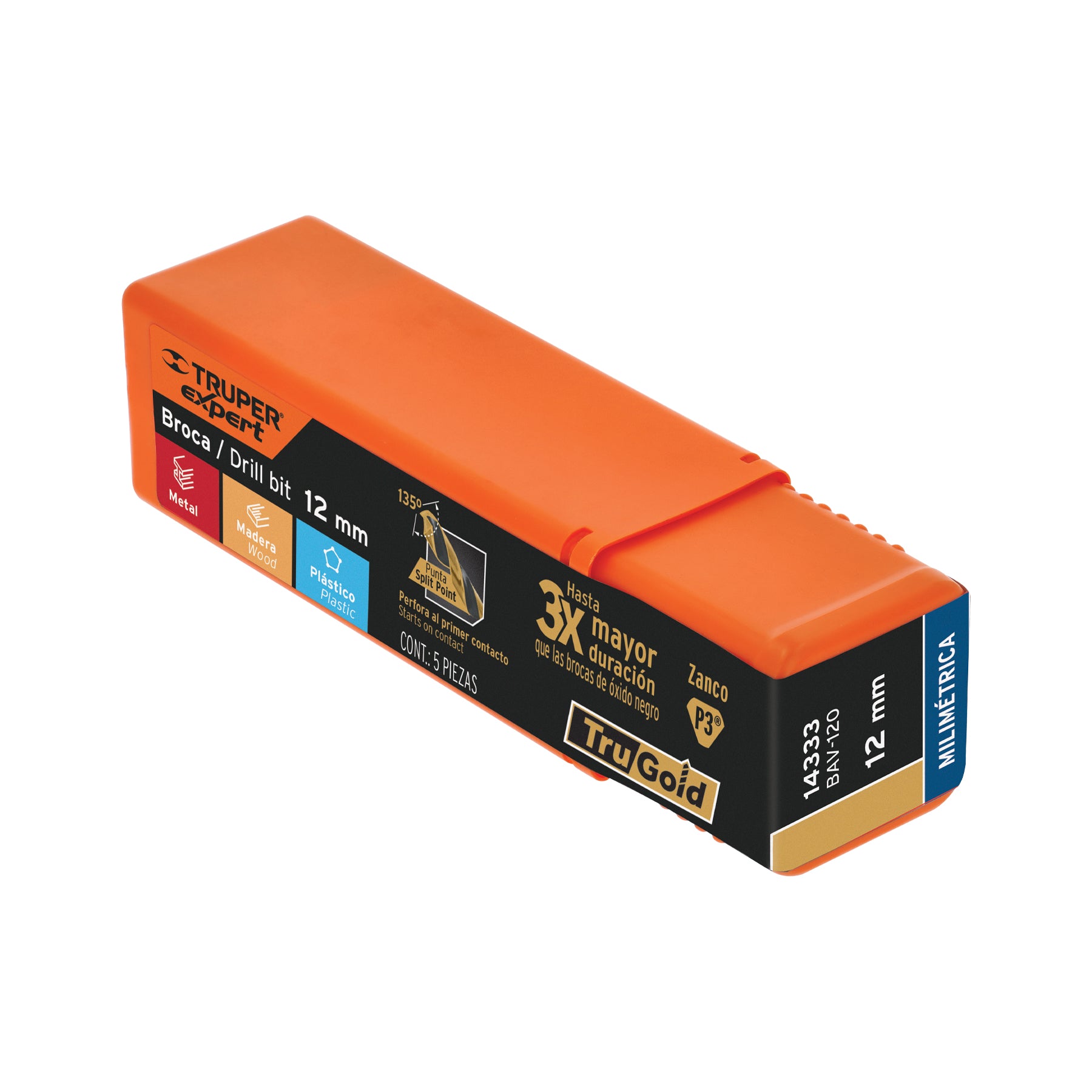 Broca HSS 12.0 mm Trugold para metal, TRUPER EXPERT