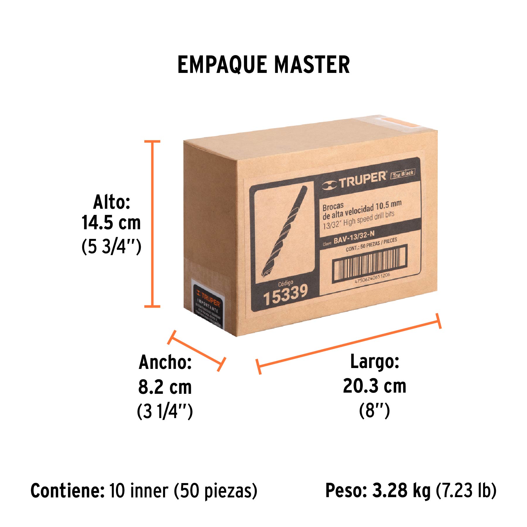 Broca HSS 13/32" Trublack para metal, TRUPER - Empaque