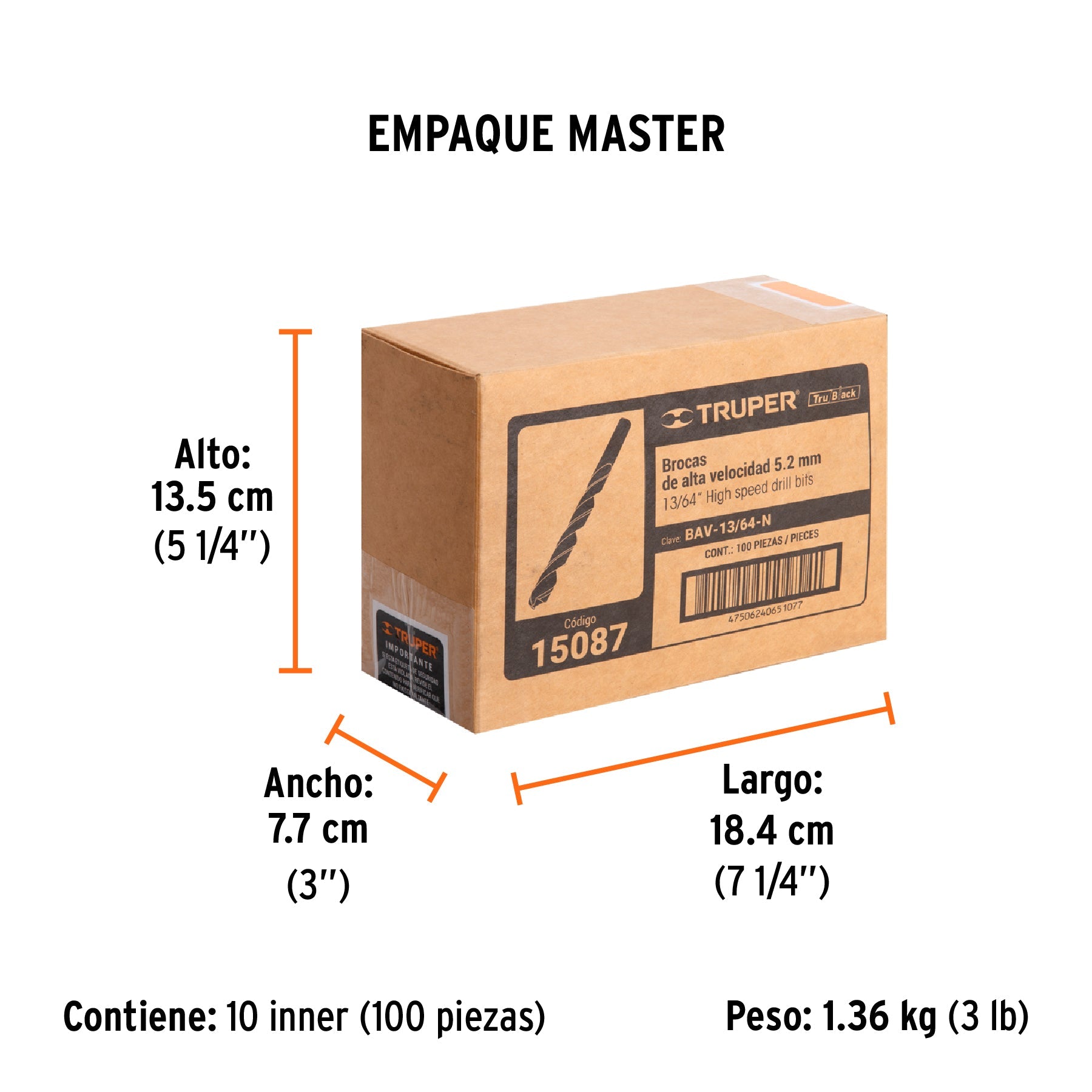 Broca HSS 13/64" Trublack para metal, TRUPER - Empaque