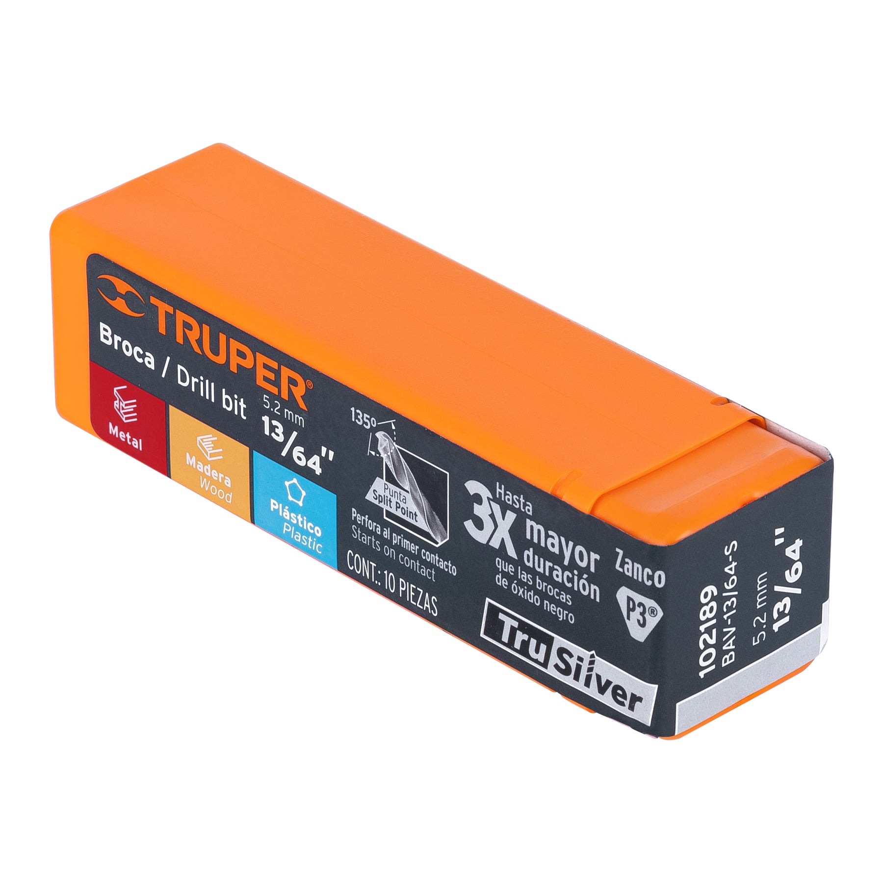 Broca HSS 13/64" Trusilver para metal, TRUPER