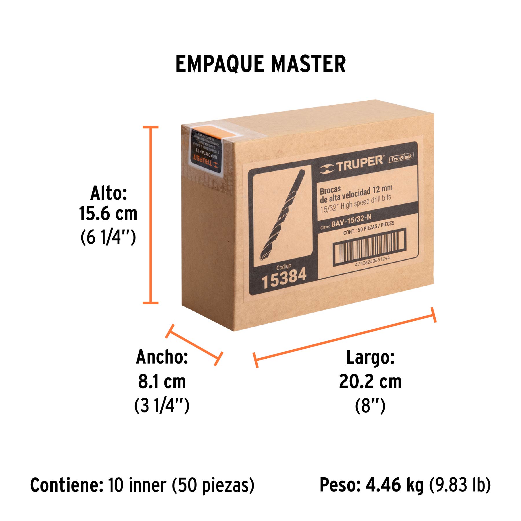 Broca HSS 15/32" Trublack para metal, TRUPER - Empaque