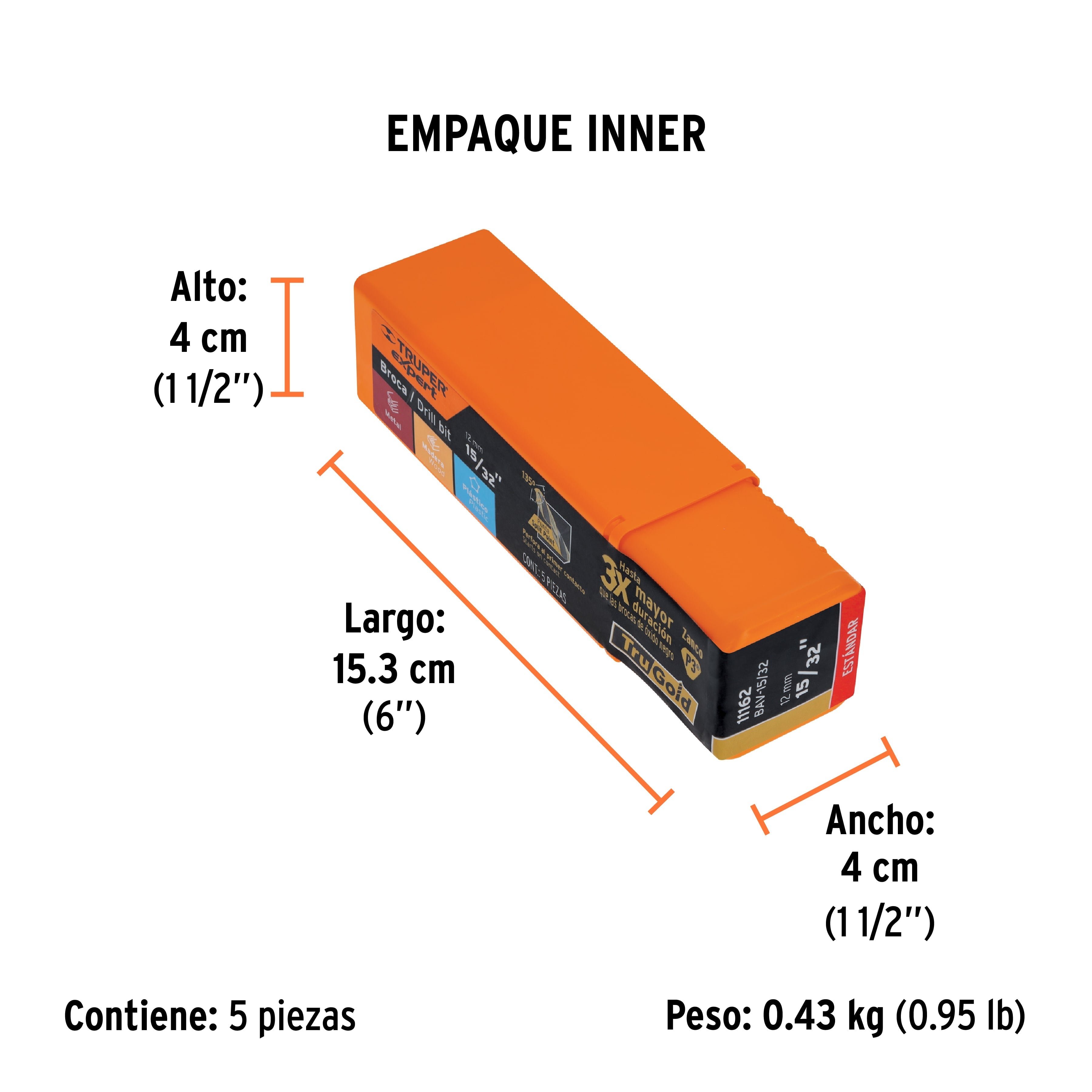 Broca HSS 15/32" Trugold para metal, TRUPER EXPERT - Empaque