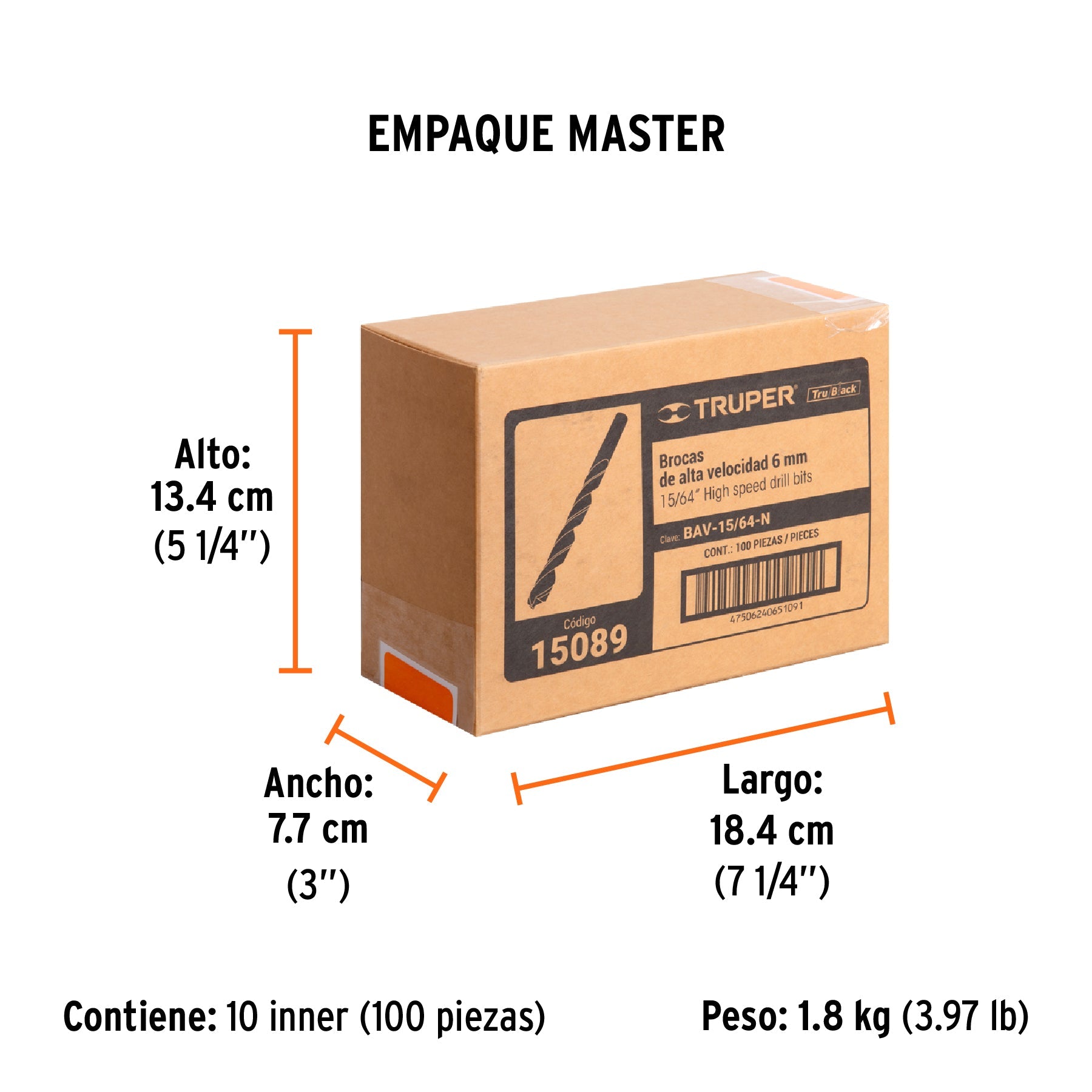 Broca HSS 15/64" Trublack para metal, TRUPER - Empaque