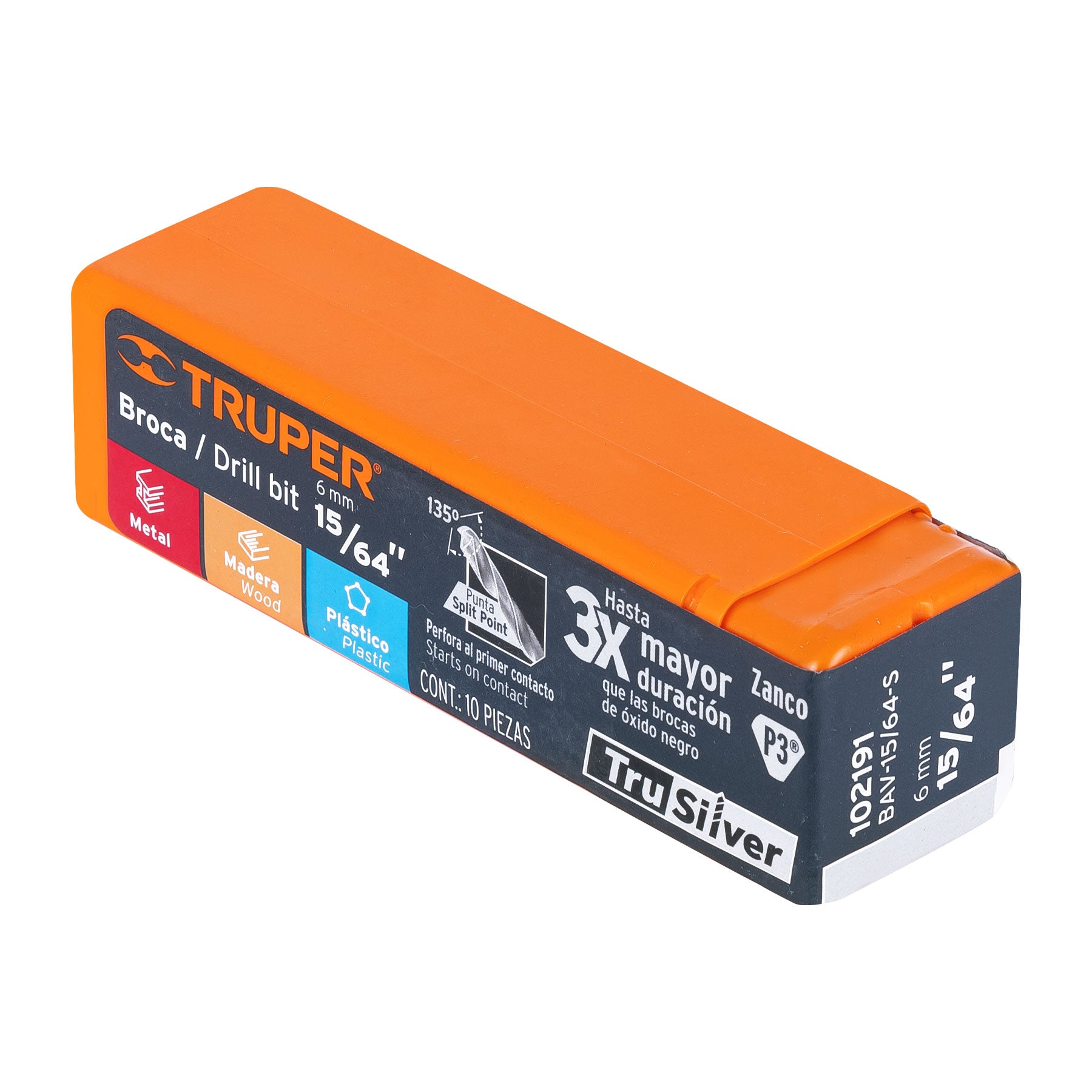 Broca HSS 15/64" Trusilver para metal, TRUPER