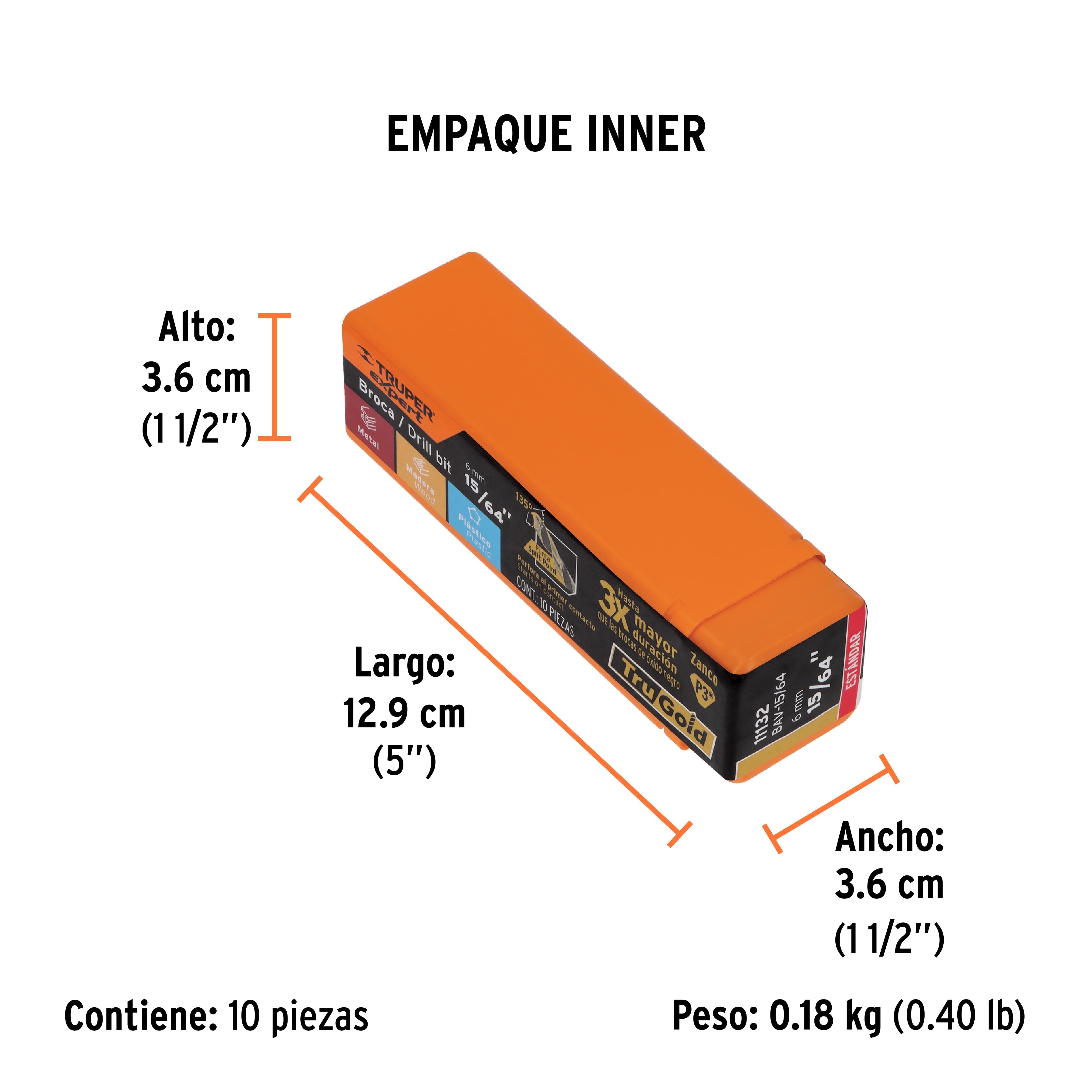 Broca HSS 15/64" Trugold para metal, TRUPER EXPERT - Empaque