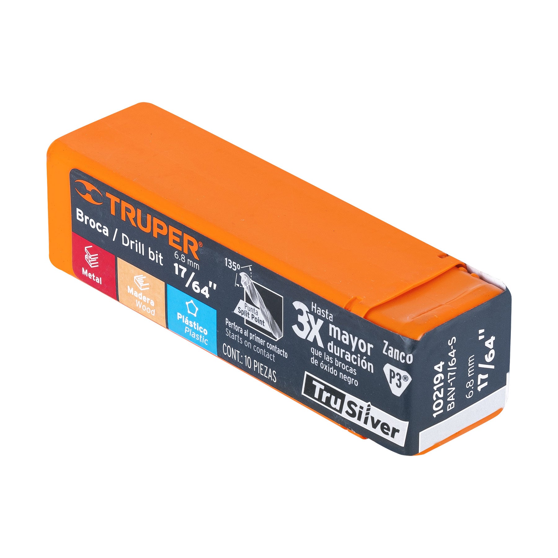 Broca HSS 17/64" Trusilver para metal, TRUPER