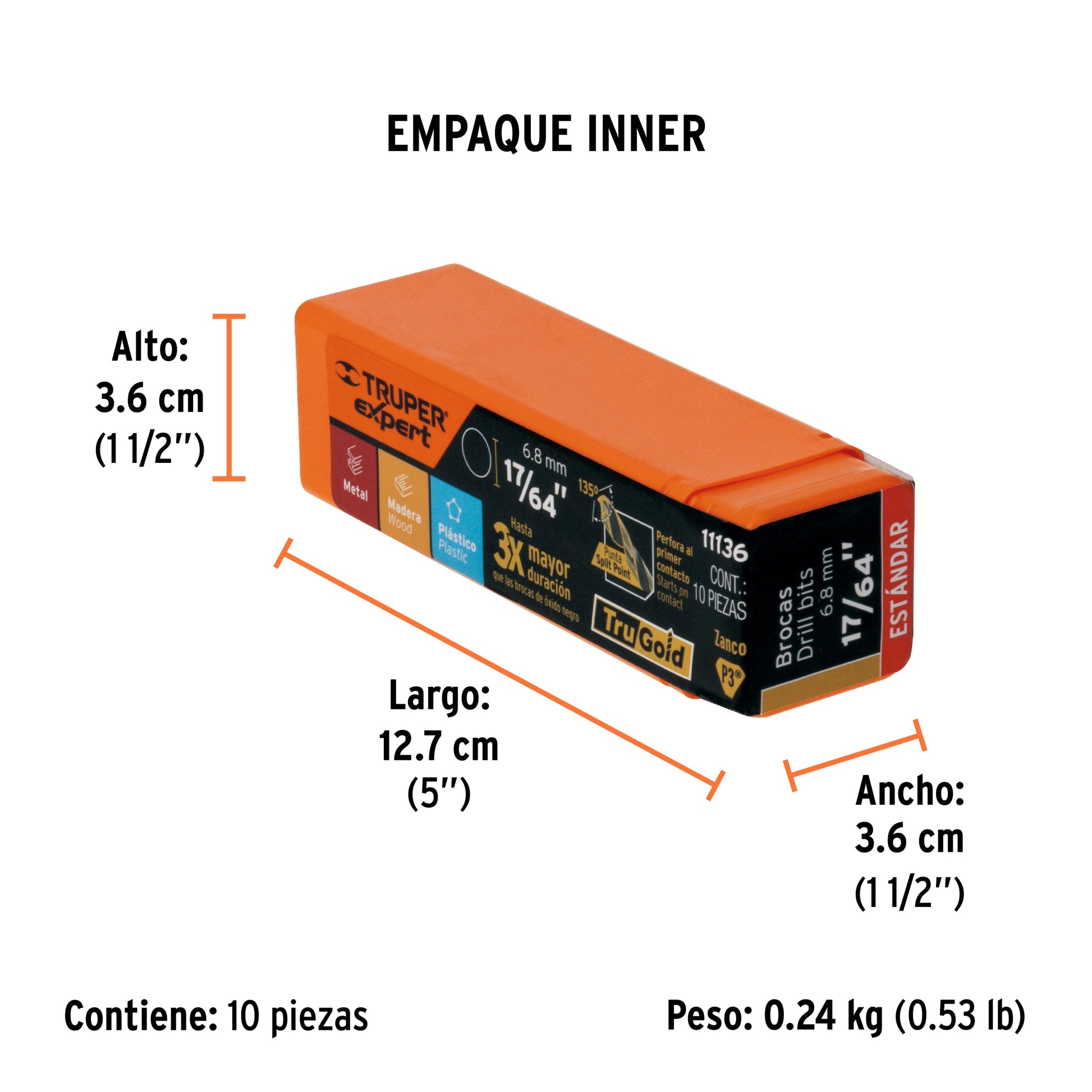 Broca HSS 17/64" Trugold para metal, TRUPER EXPERT - Empaque