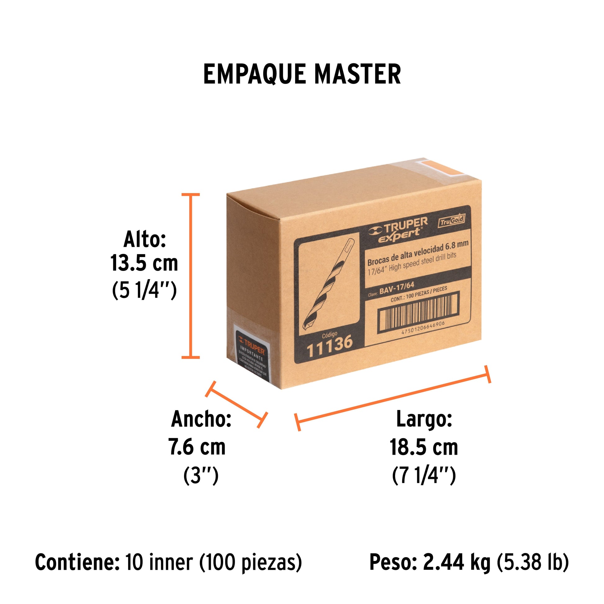 Broca HSS 17/64" Trugold para metal, TRUPER EXPERT - Empaque