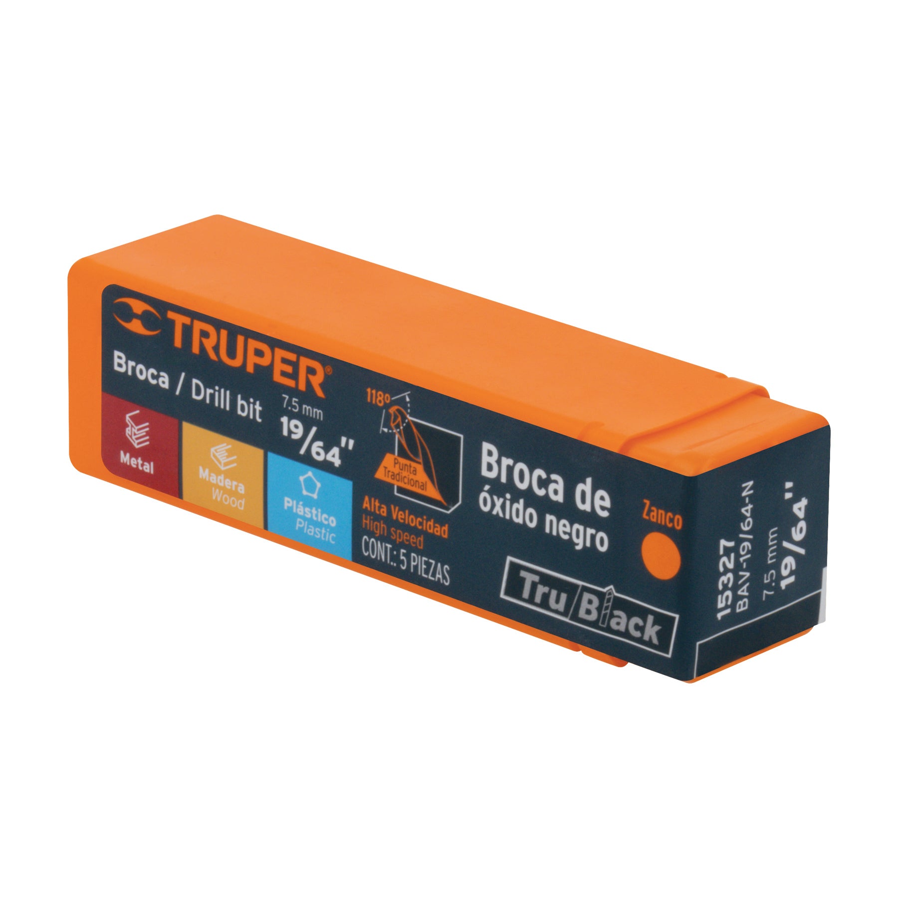Broca HSS 19/64" Trublack para metal, TRUPER