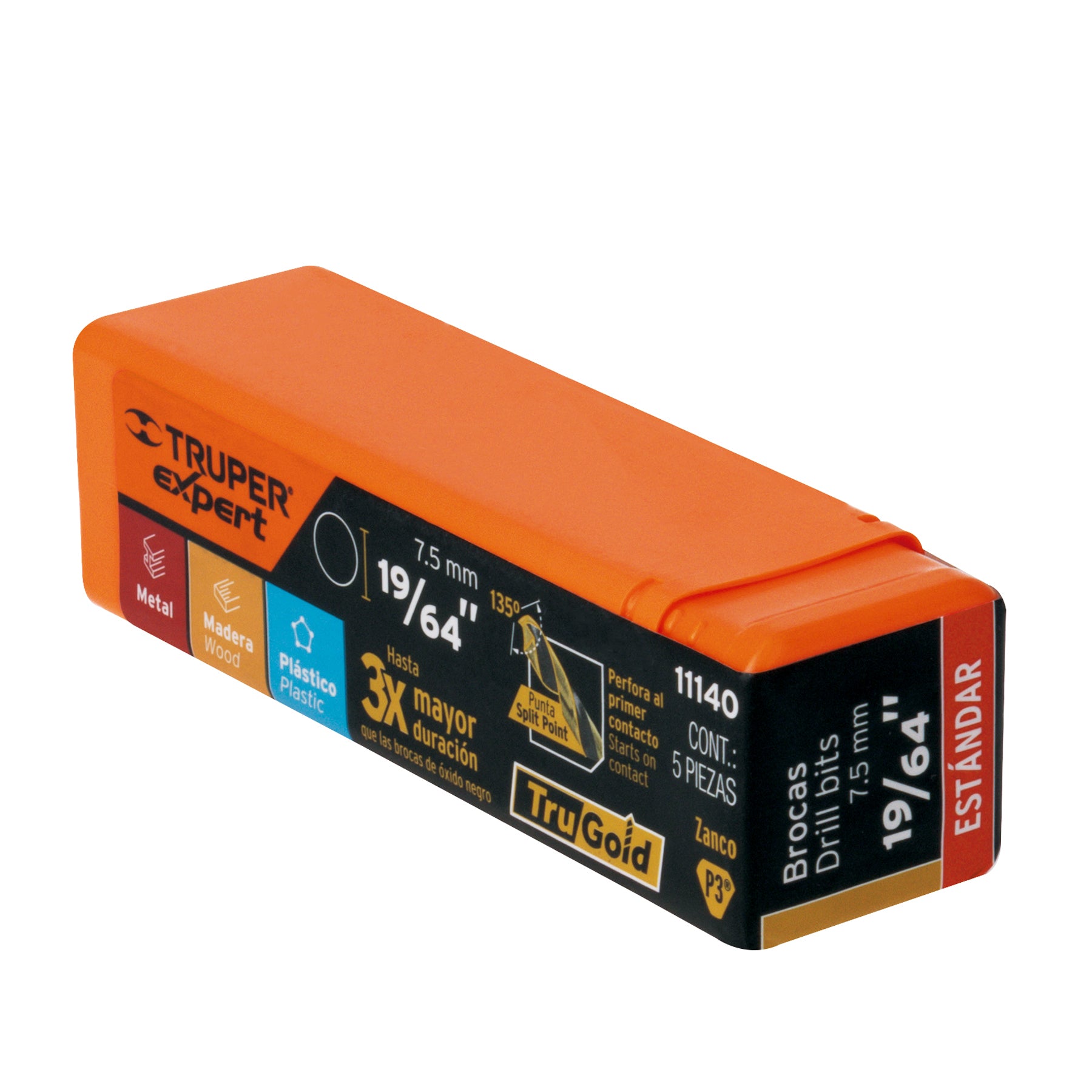 Broca HSS 19/64" Trugold para metal, TRUPER EXPERT