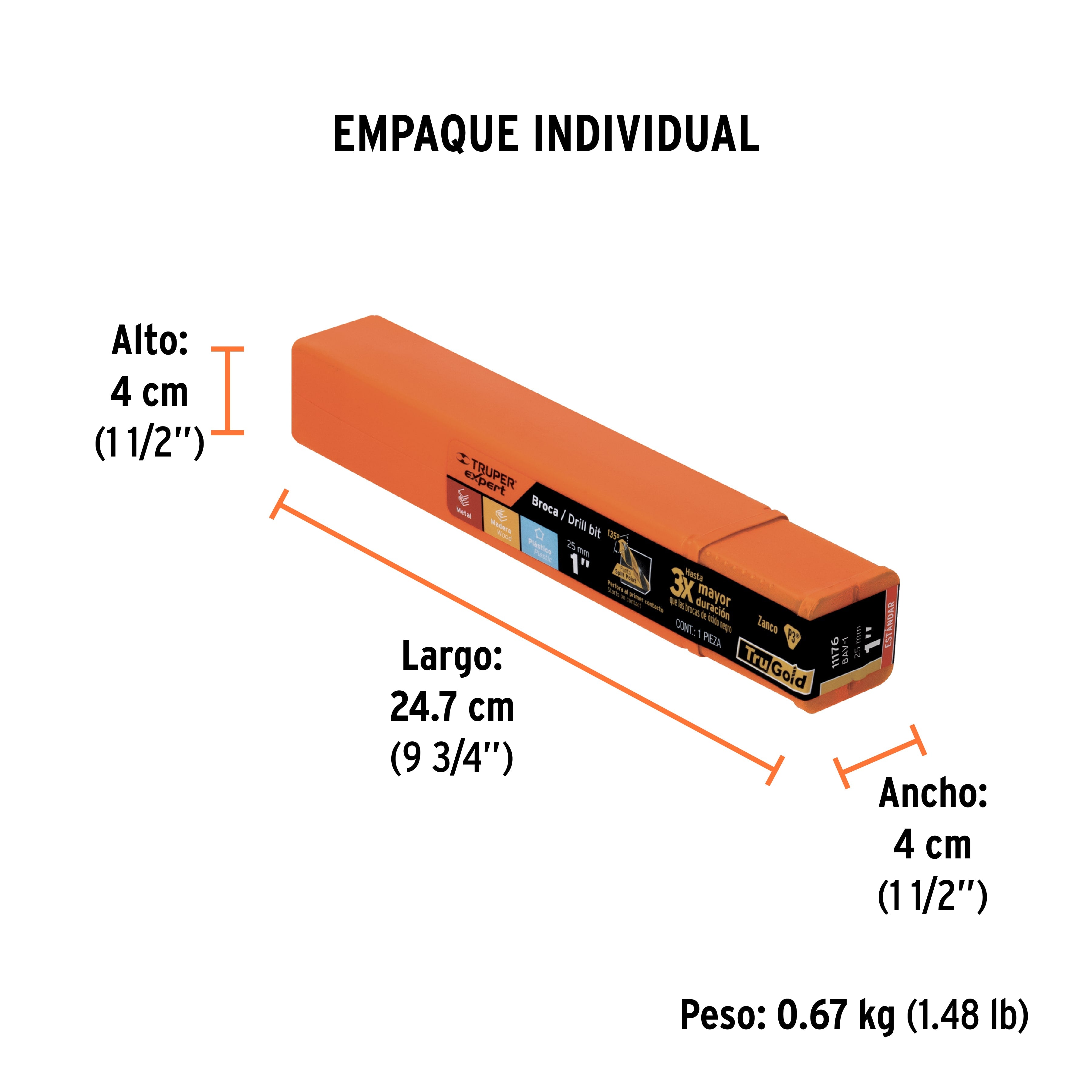 Broca HSS 1" Trugold para metal, TRUPER EXPERT - Empaque