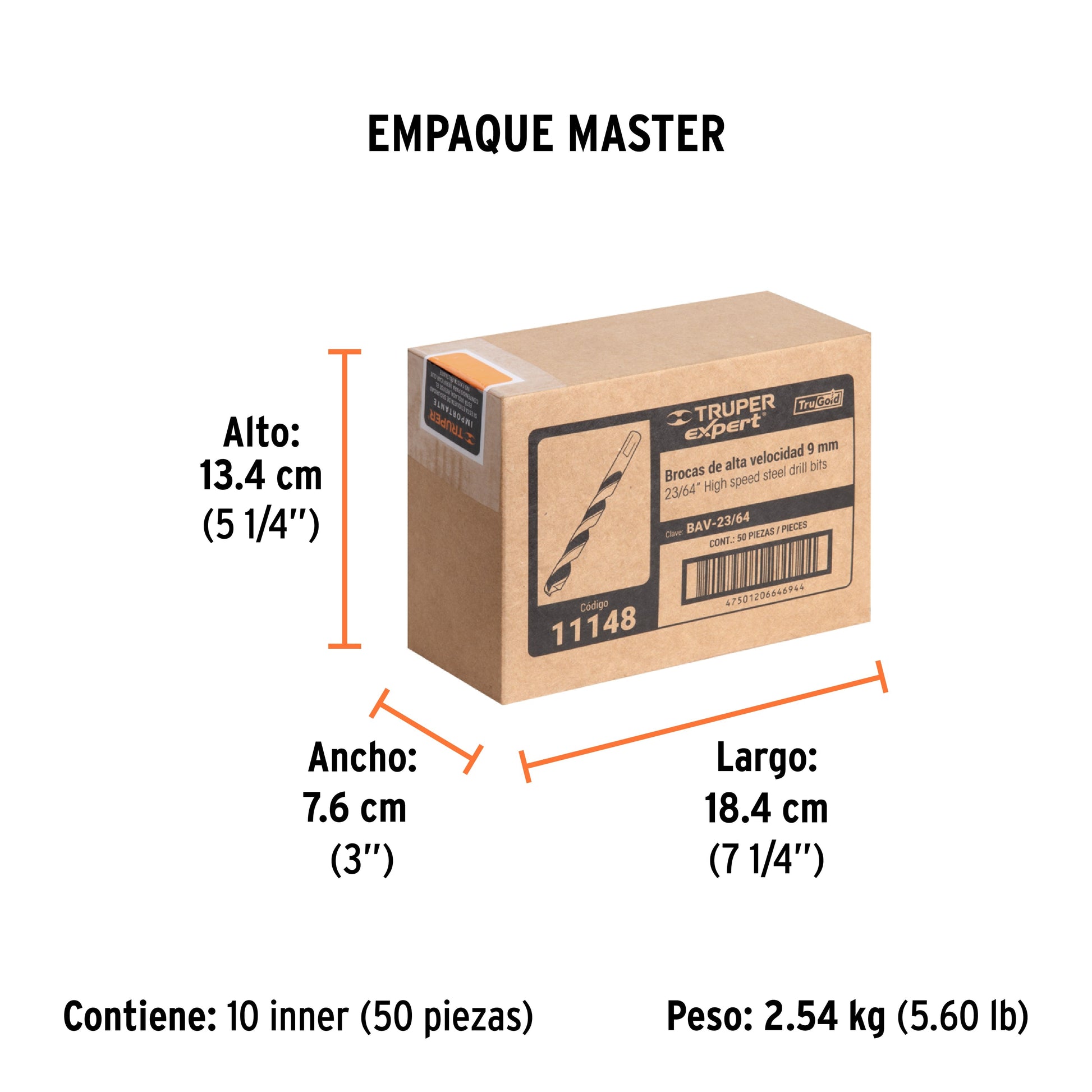 Broca HSS 23/64" Trugold para metal, TRUPER EXPERT - Empaque