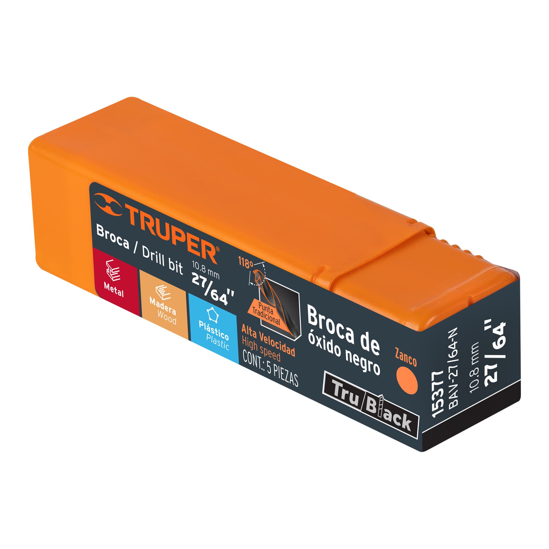 Broca HSS 27/64" Trublack para metal, TRUPER