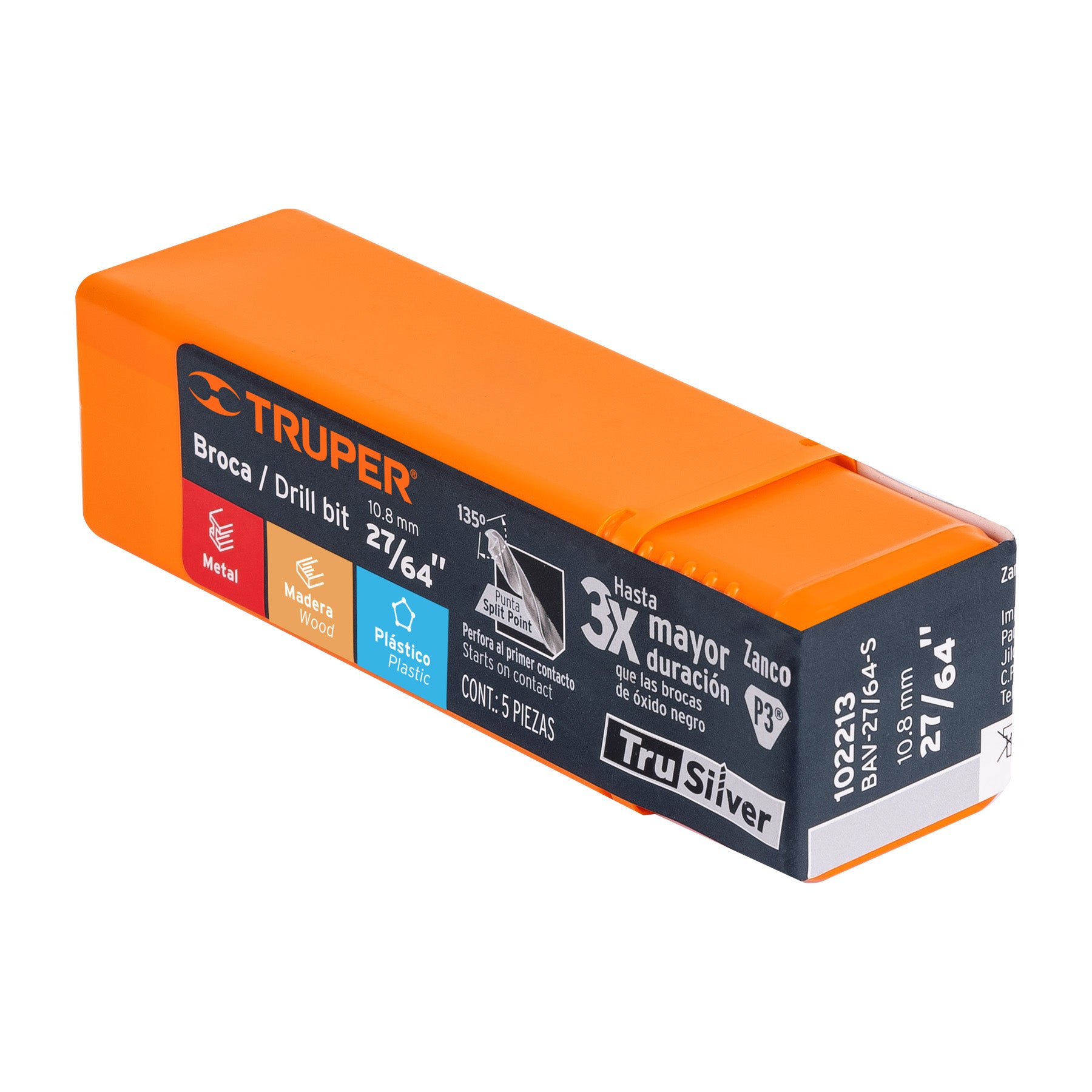 Broca HSS 27/64" Trusilver para metal, TRUPER