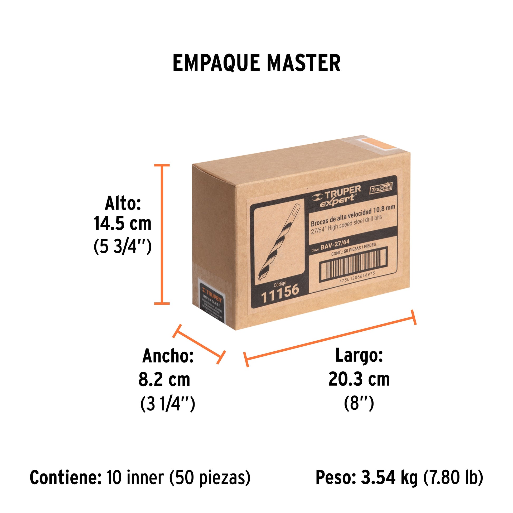 Broca HSS 27/64" Trugold para metal, TRUPER EXPERT - Empaque