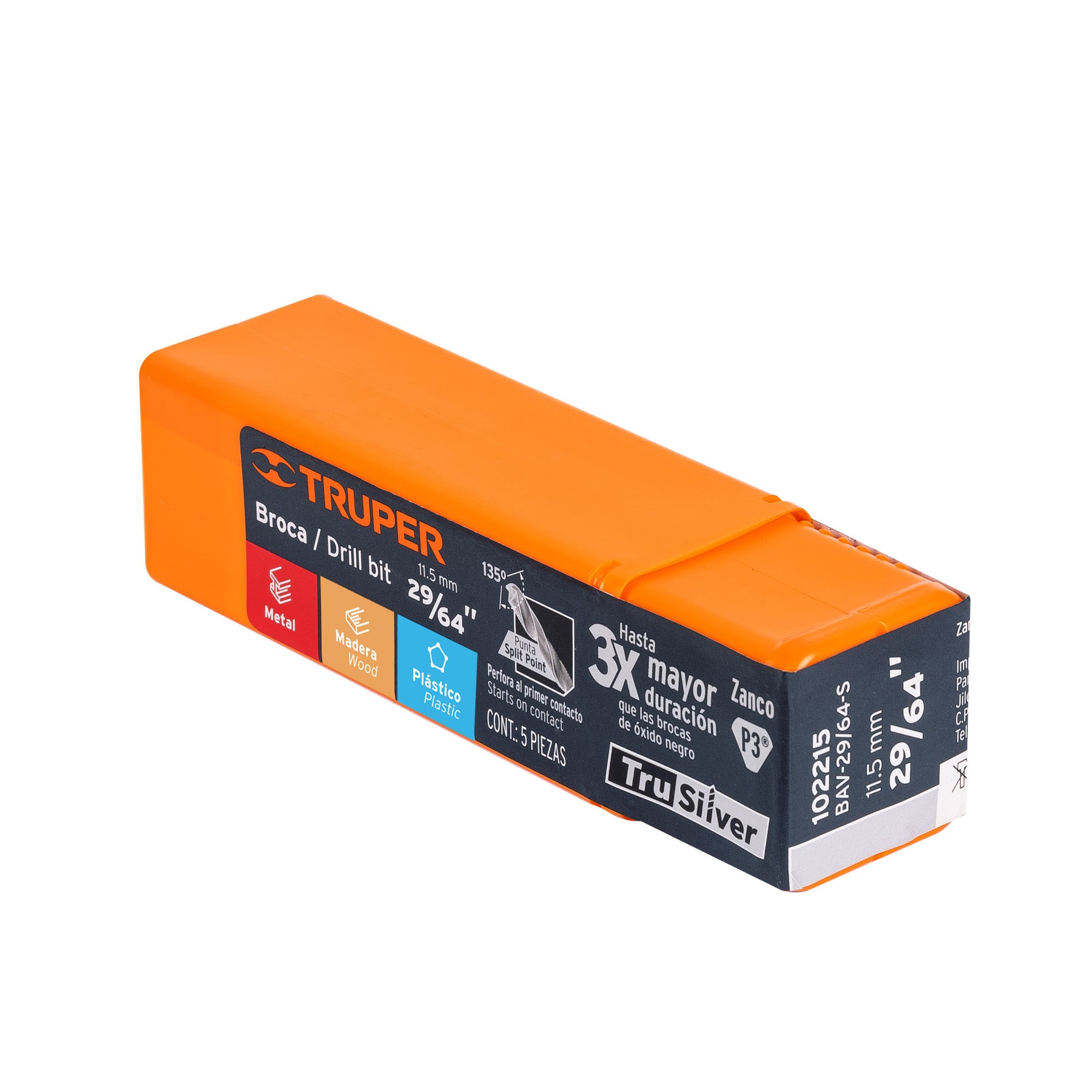 Broca HSS 29/64" Trusilver para metal, TRUPER