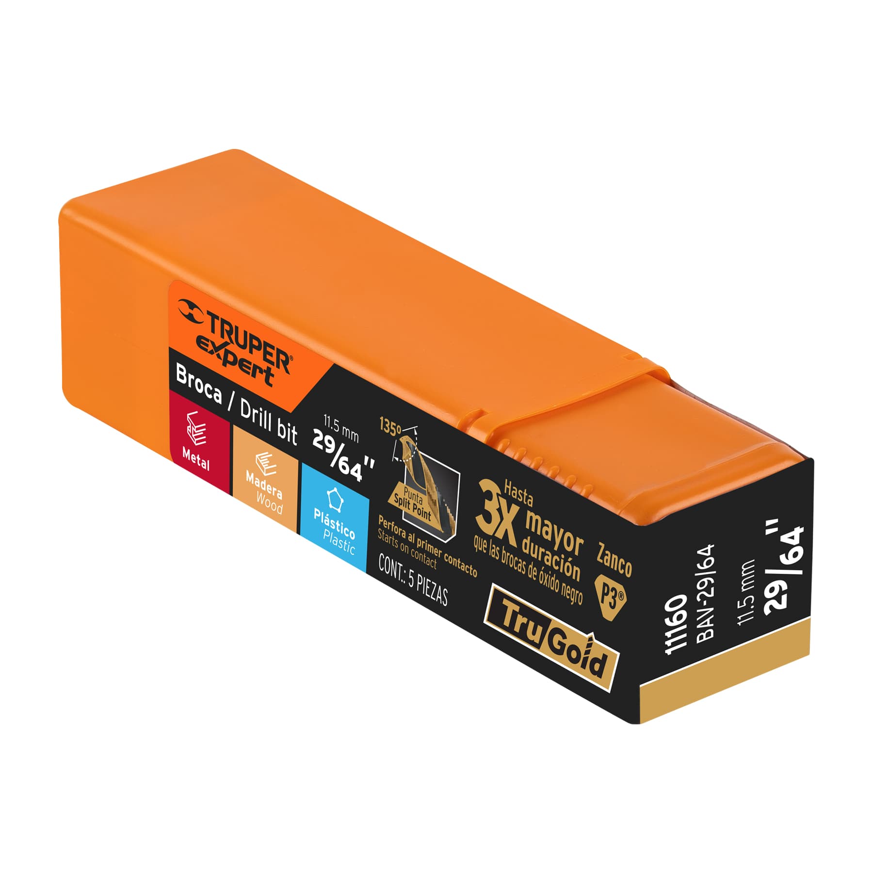 Broca HSS 29/64" Trugold para metal, TRUPER EXPERT