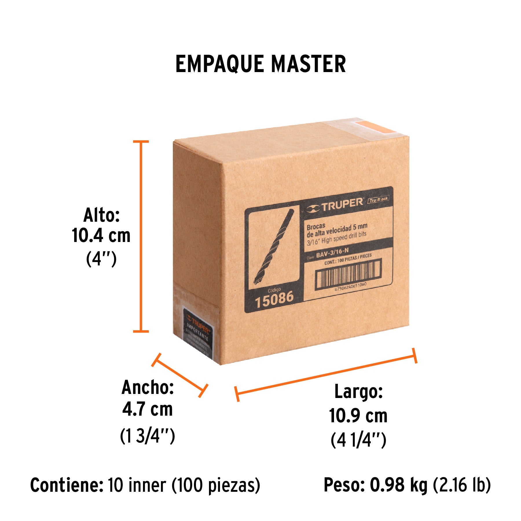 Broca HSS 3/16" Trublack para metal, TRUPER - Empaque