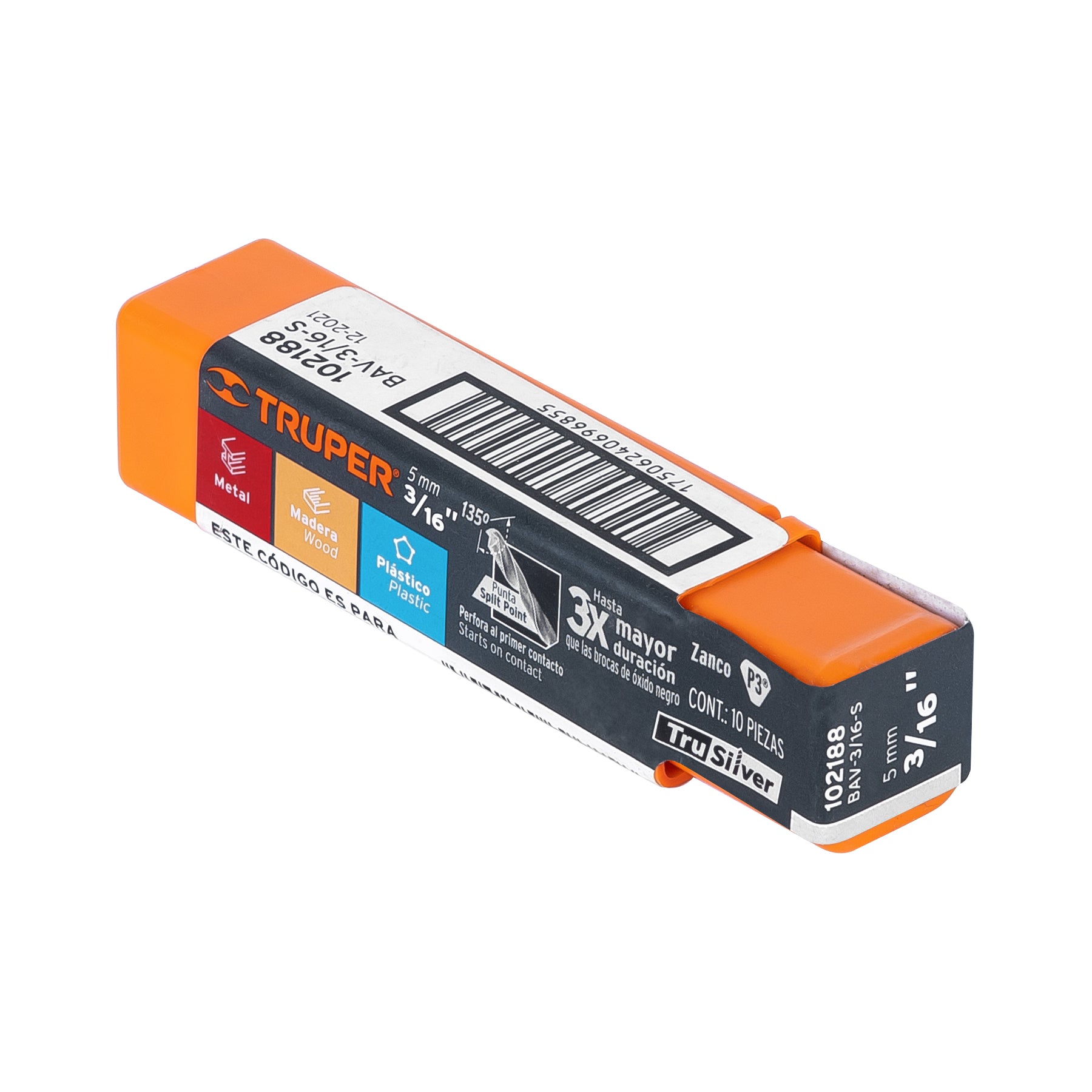 Broca HSS 3/16" Trusilver para metal, TRUPER