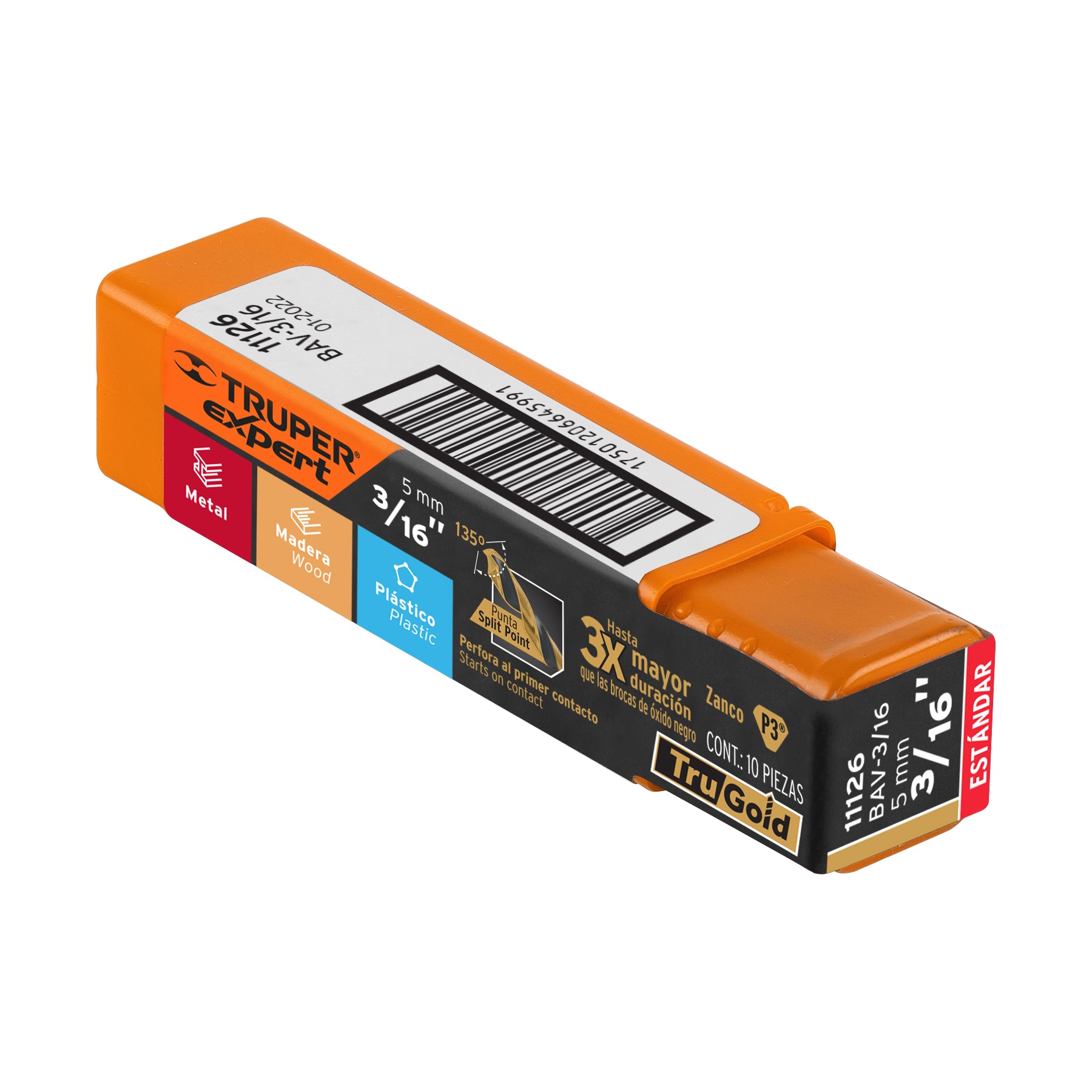 Broca HSS 3/16" Trugold para metal, TRUPER EXPERT