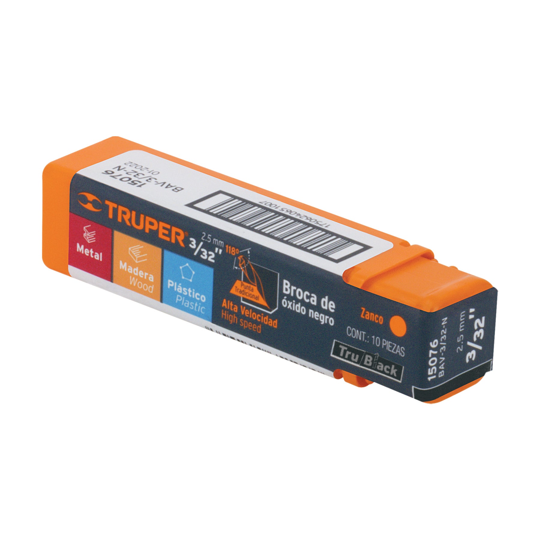 Broca HSS 3/32" Trublack para metal, TRUPER