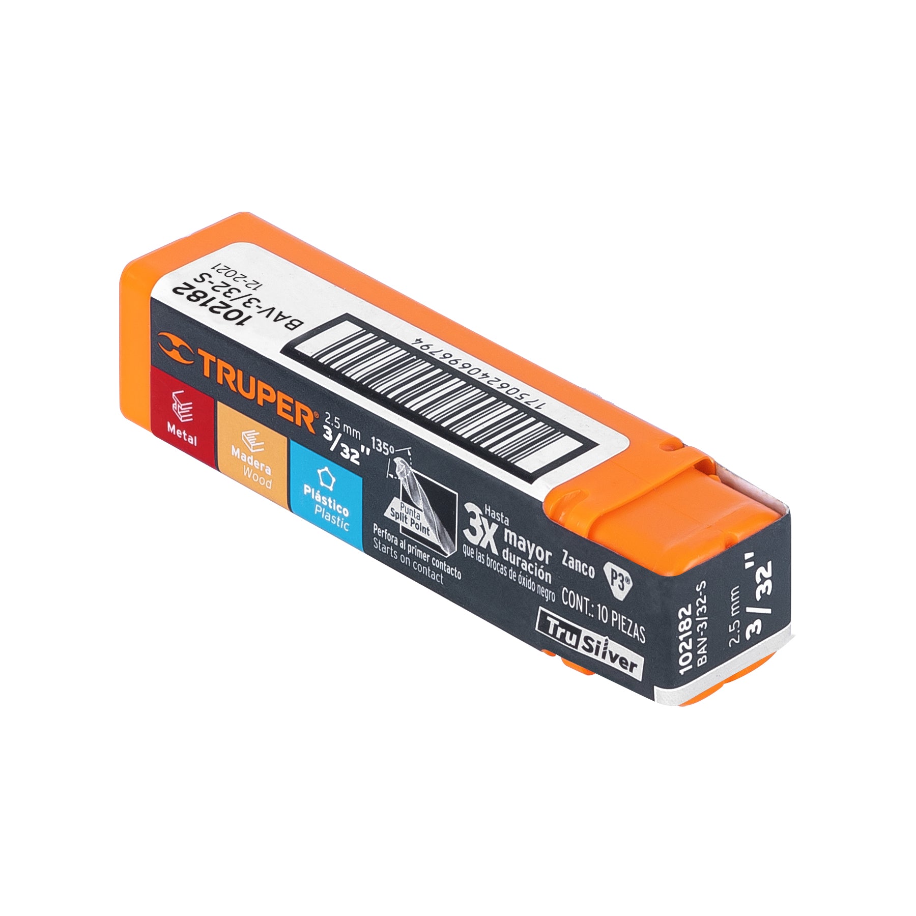 Broca HSS 3/32" Trusilver para metal, TRUPER