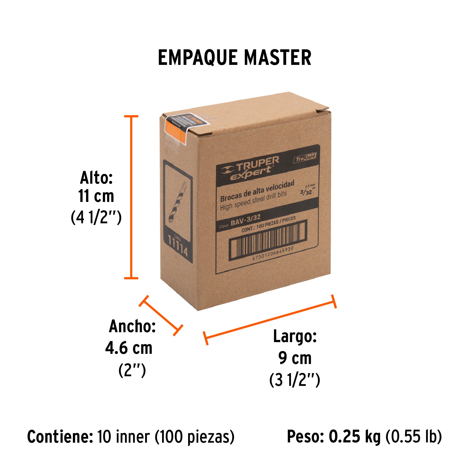 Broca HSS 3/32" Trugold para metal, TRUPER EXPERT - Empaque