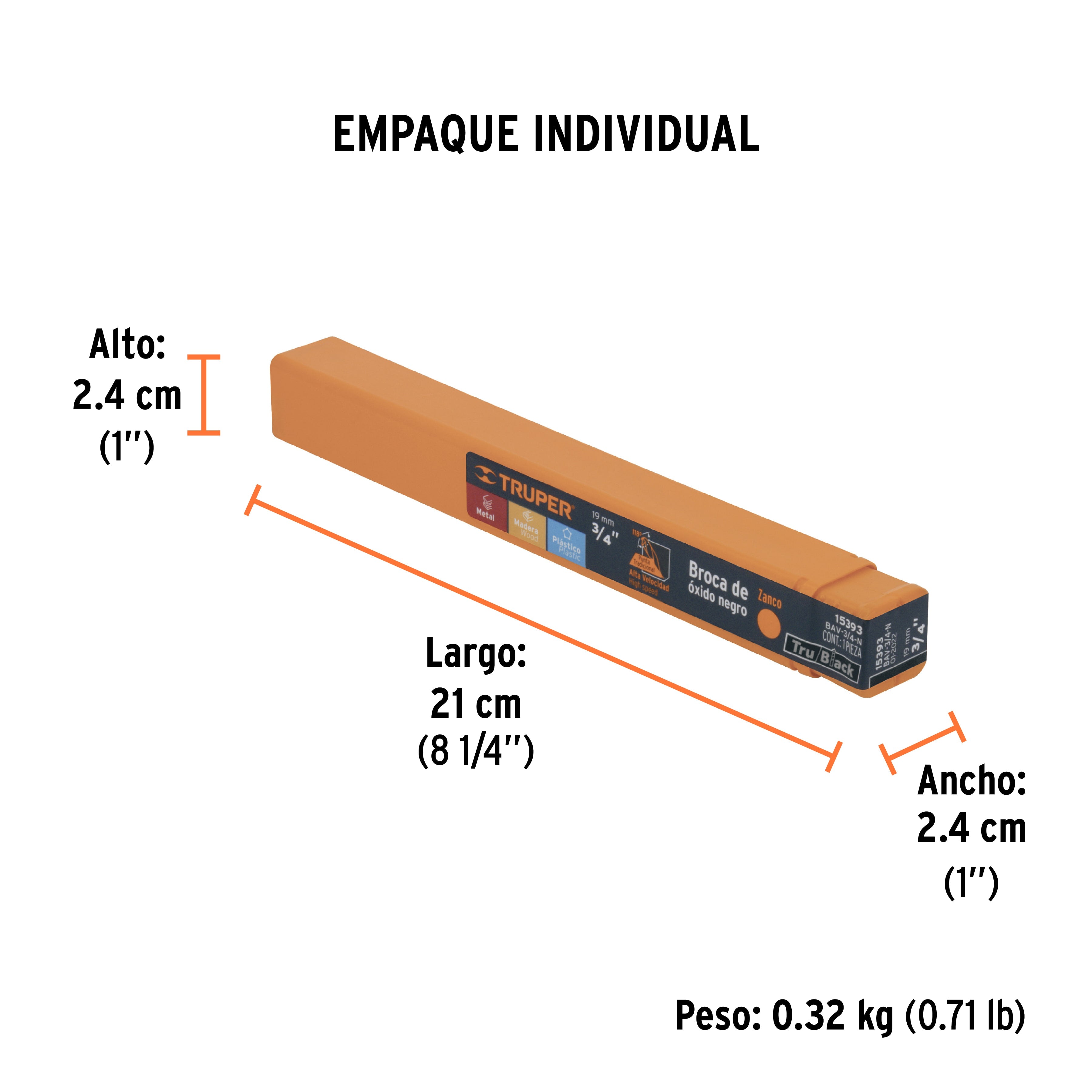 Broca HSS 3/4" Trublack para metal, TRUPER - Empaque