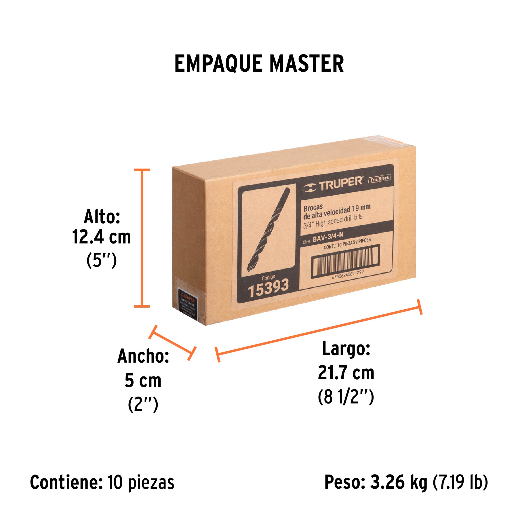 Broca HSS 3/4" Trublack para metal, TRUPER - Empaque