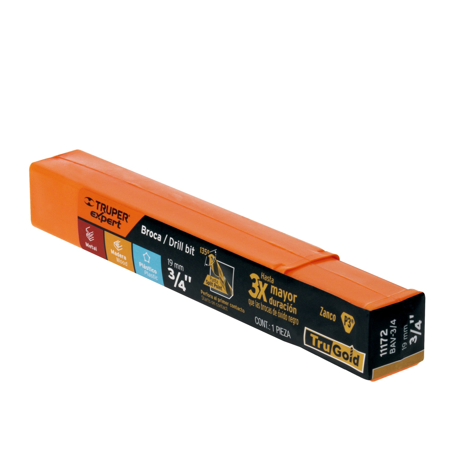 Broca HSS 3/4" Trugold para metal, TRUPER EXPERT