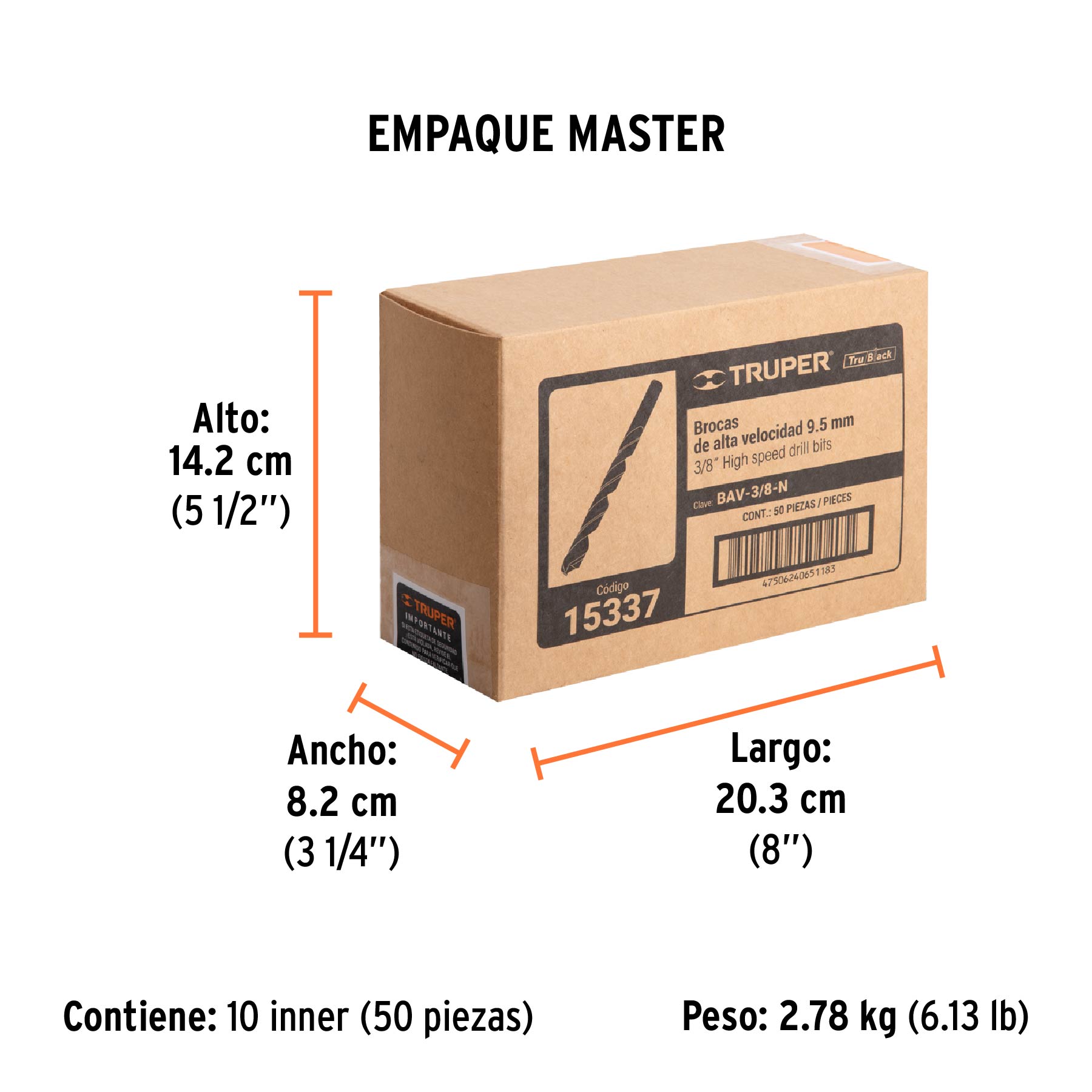 Broca HSS 3/8" Trublack para metal, TRUPER - Empaque