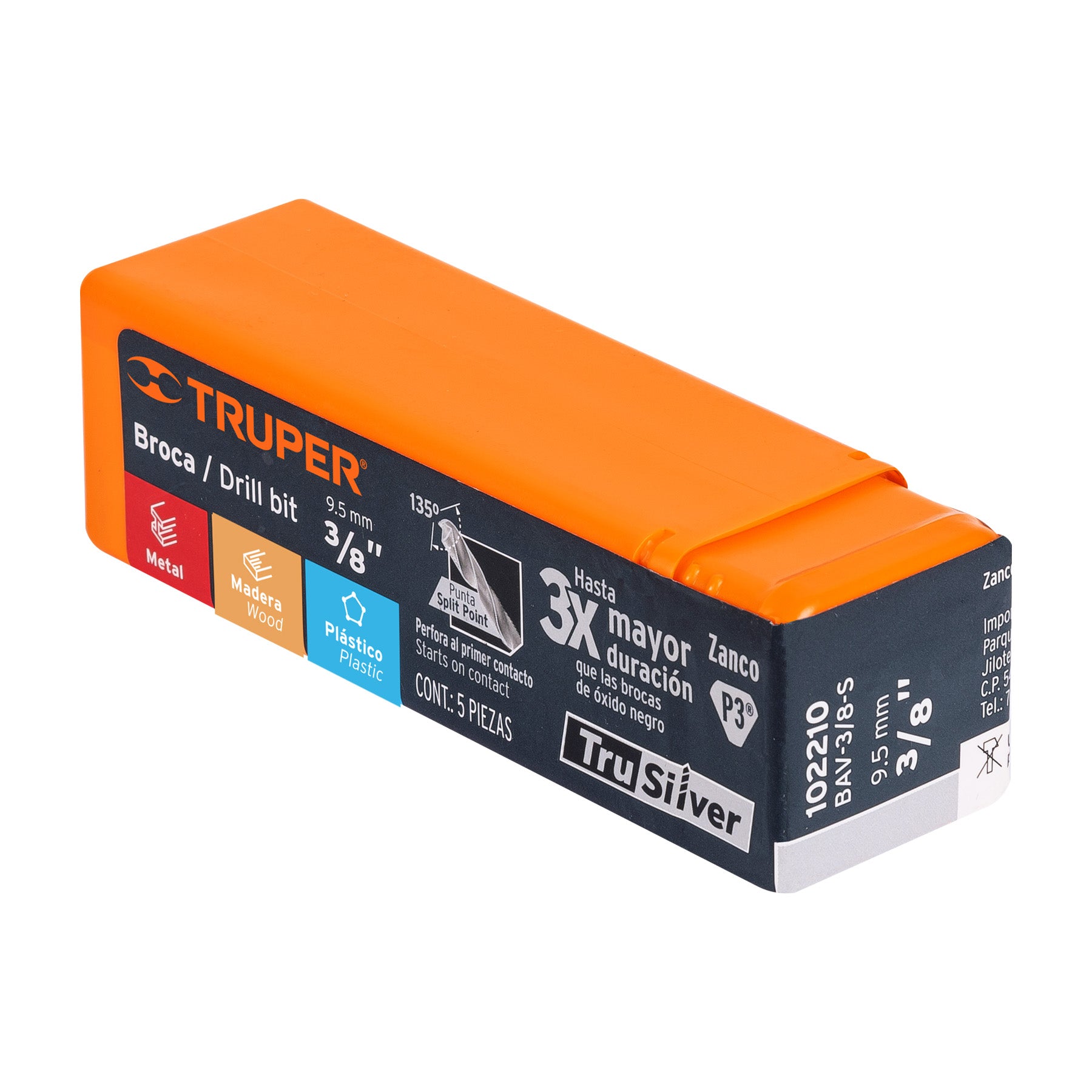 Broca HSS 3/8" Trusilver para metal, TRUPER