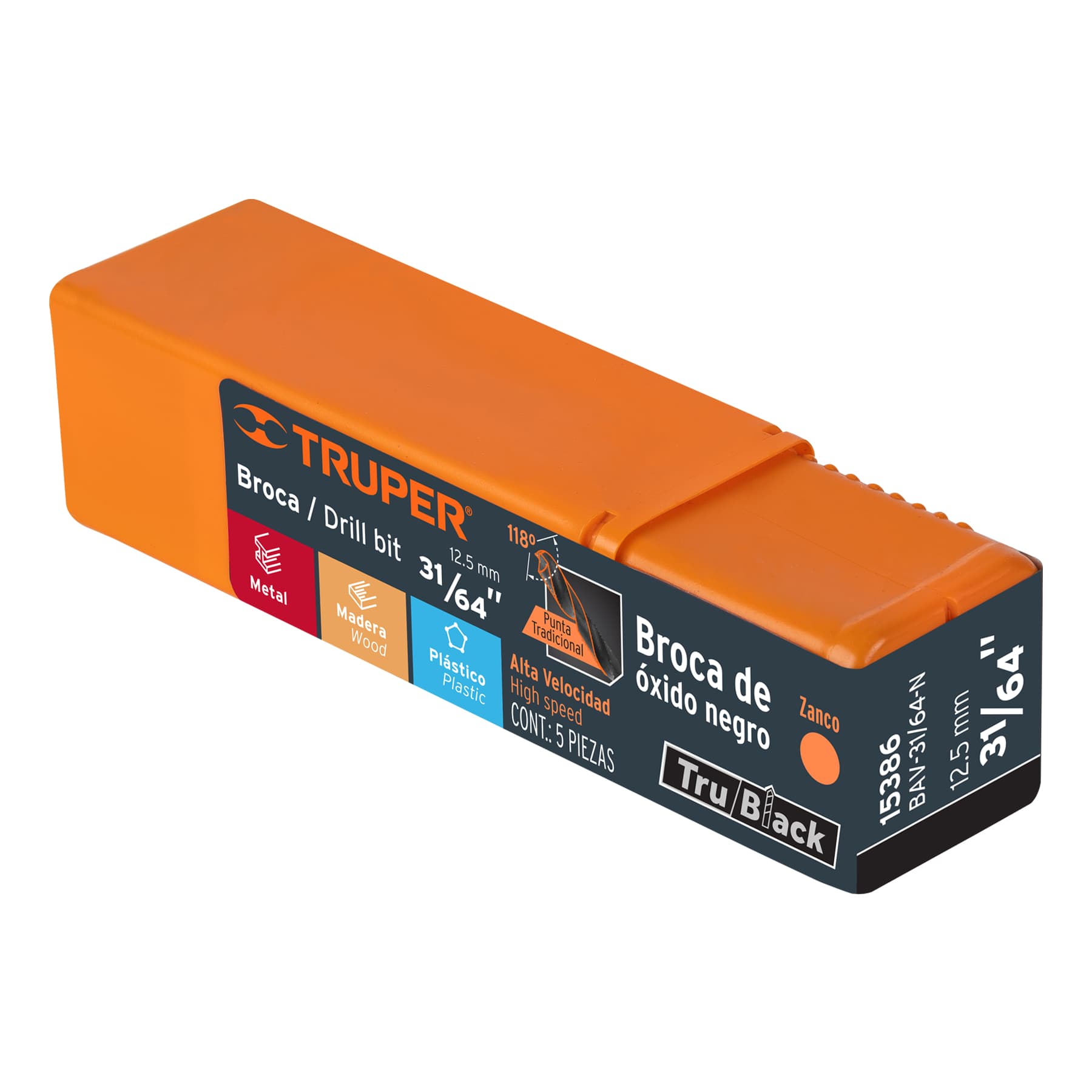 Broca HSS 31/64" Trublack para metal, TRUPER