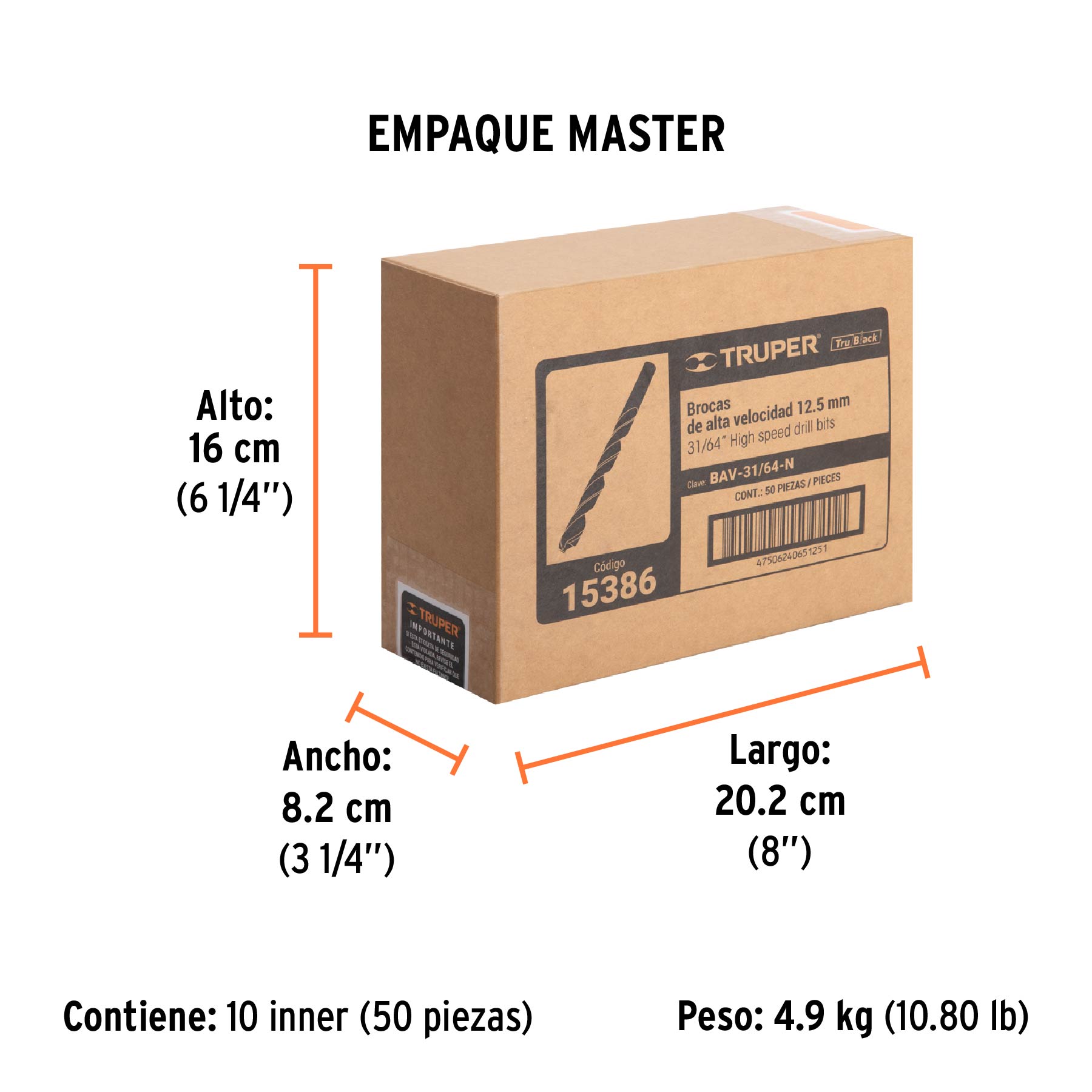Broca HSS 31/64" Trublack para metal, TRUPER - Empaque