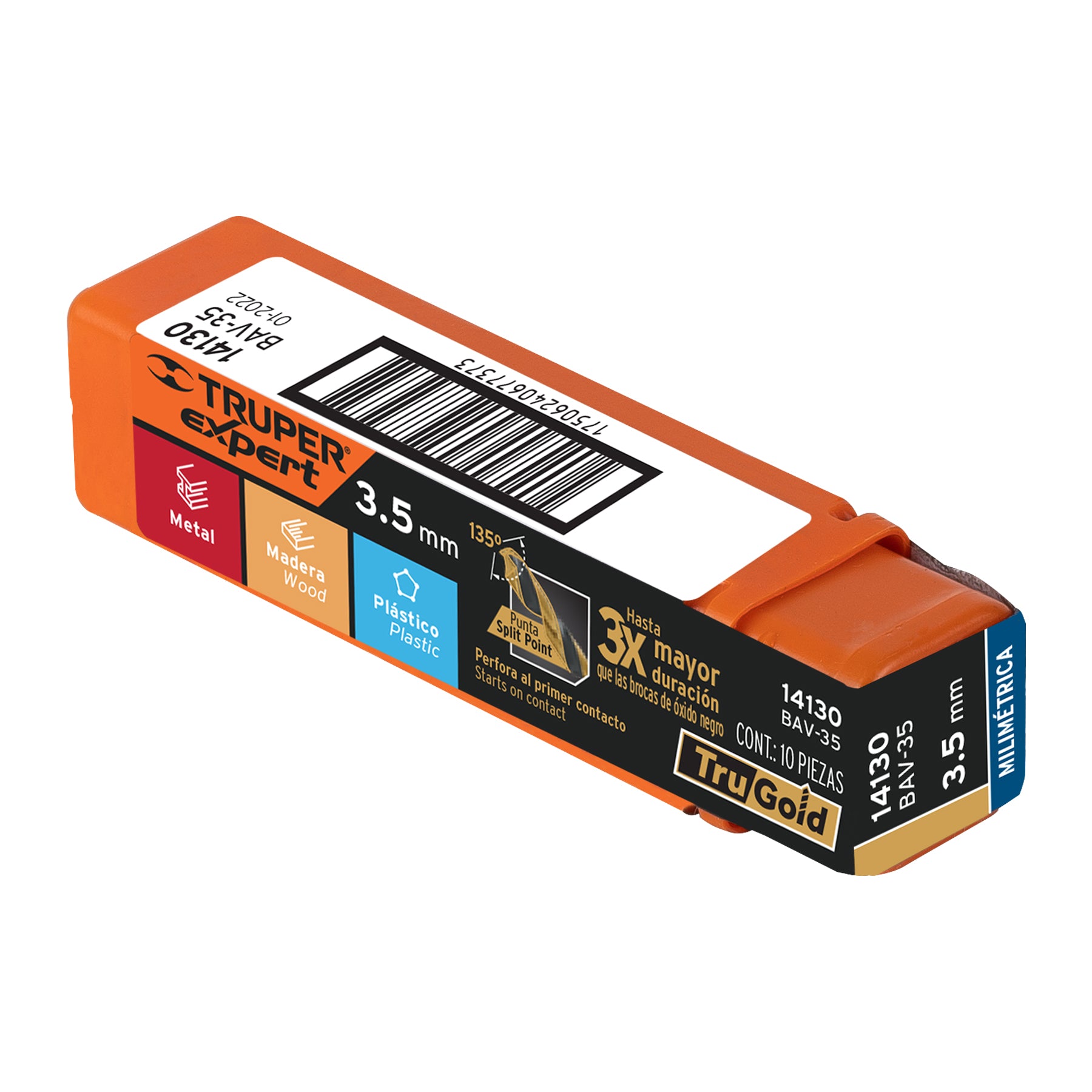 Broca HSS 3.5 mm Trugold para metal, TRUPER EXPERT