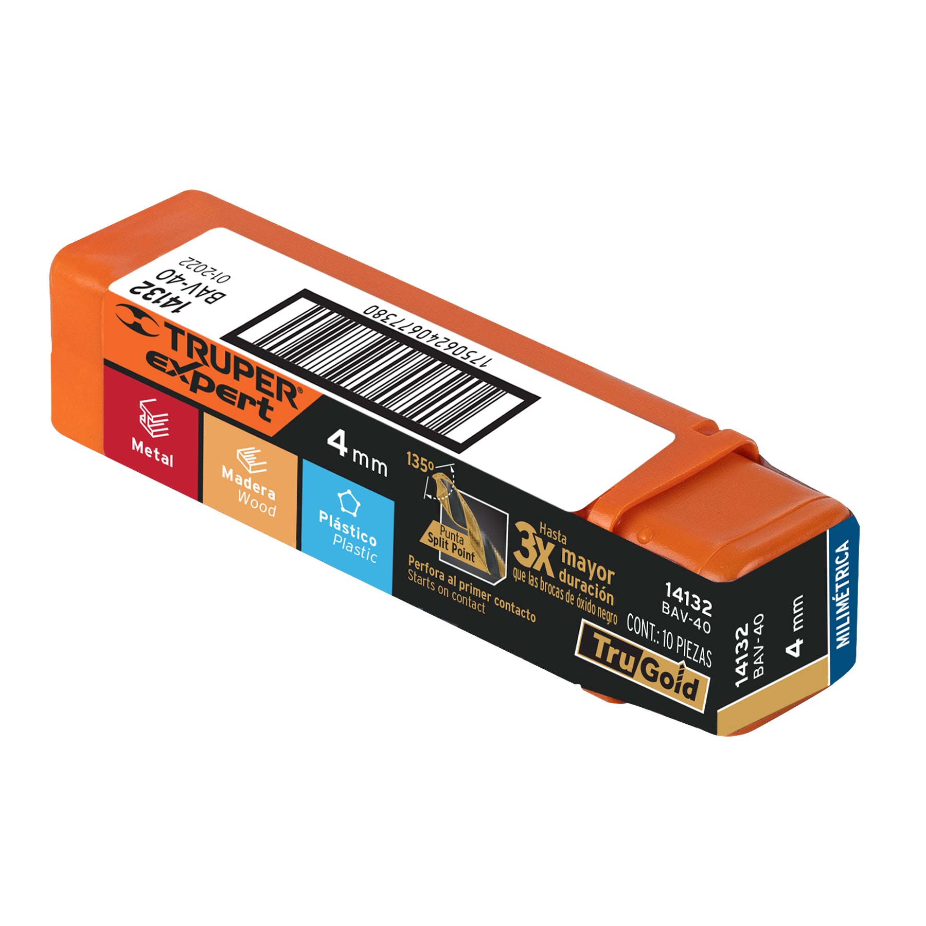 Broca HSS 4.0 mm Trugold para metal, TRUPER EXPERT