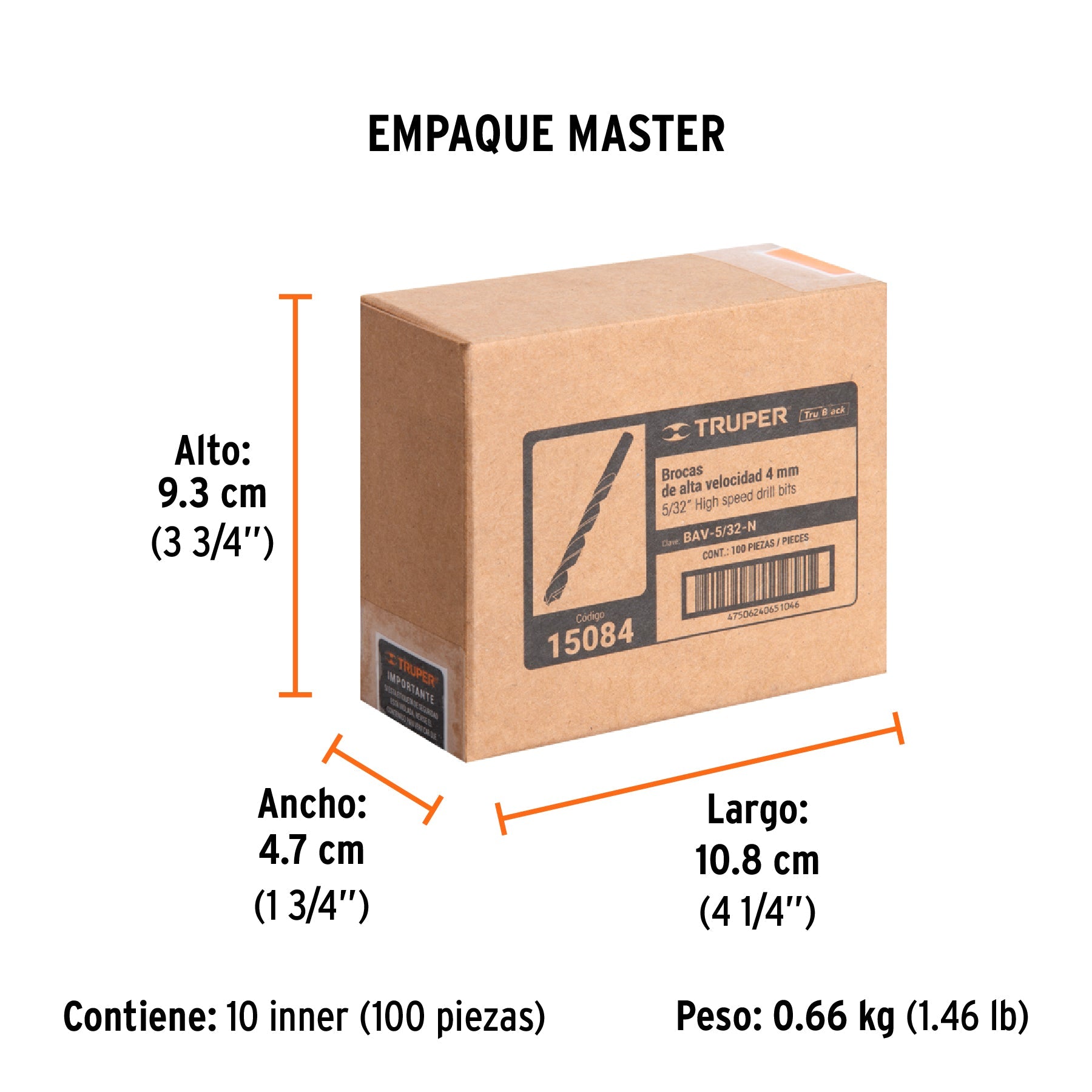 Broca HSS 5/32" Trublack para metal, TRUPER - Empaque