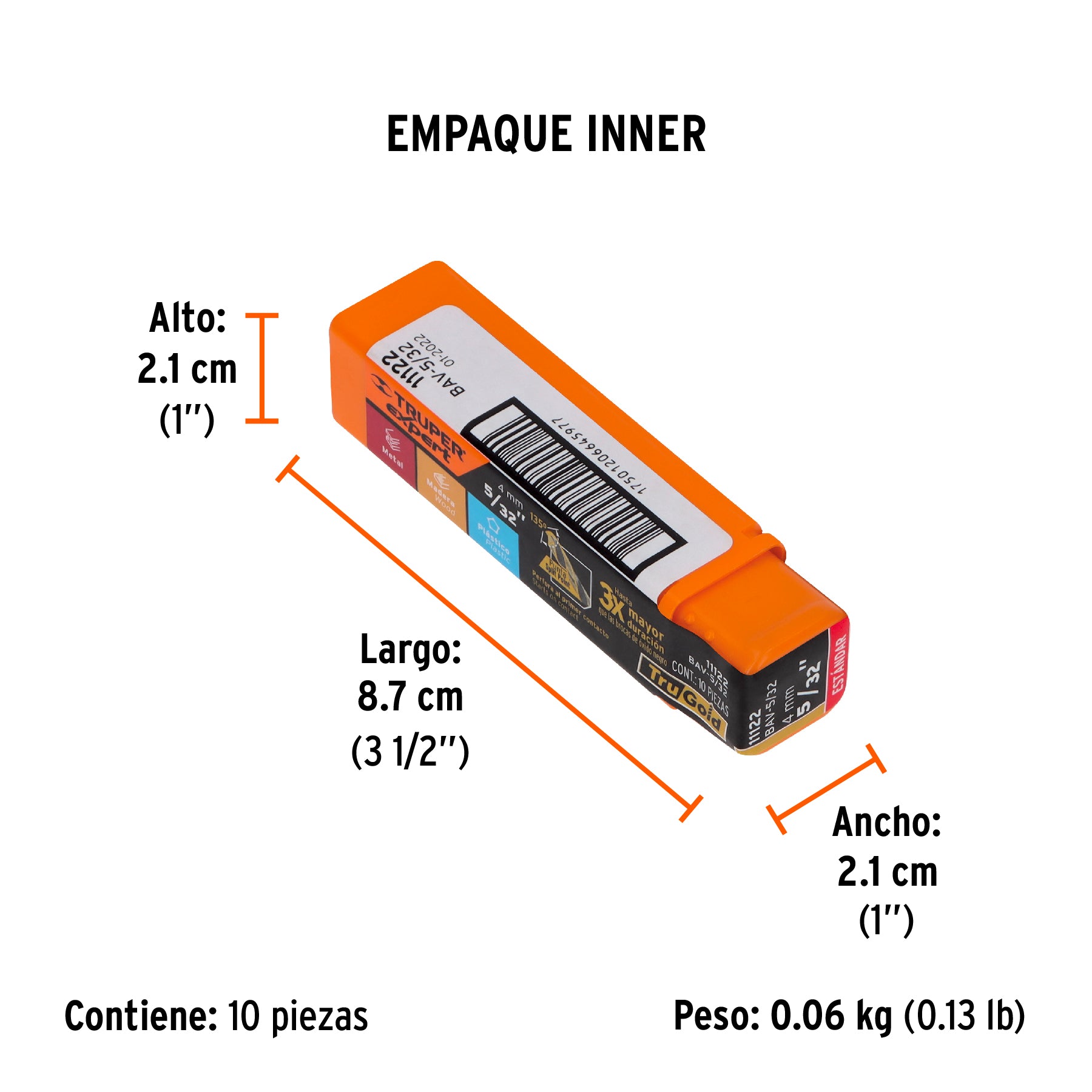 Broca HSS 5/32" Trugold para metal, TRUPER EXPERT - Empaque
