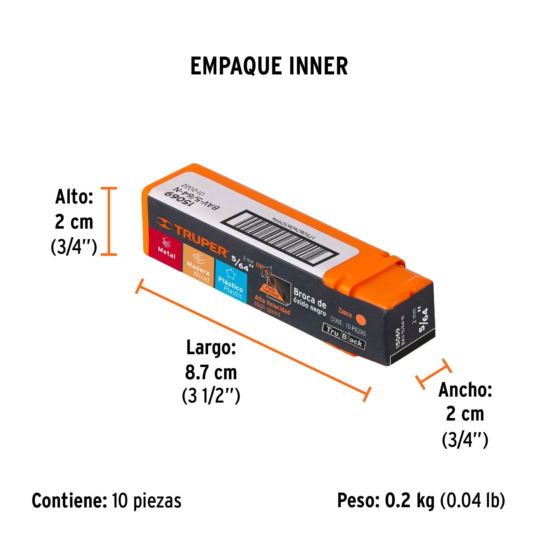 Broca HSS 5/64" Trublack para metal, TRUPER - Empaque