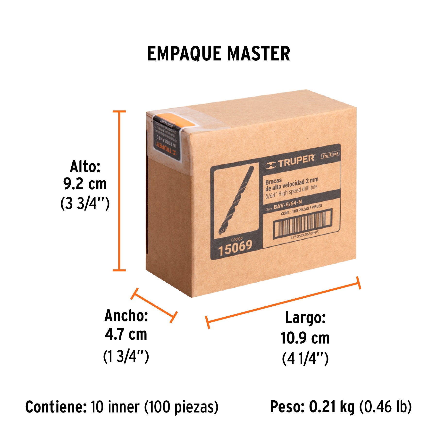 Broca HSS 5/64" Trublack para metal, TRUPER - Empaque