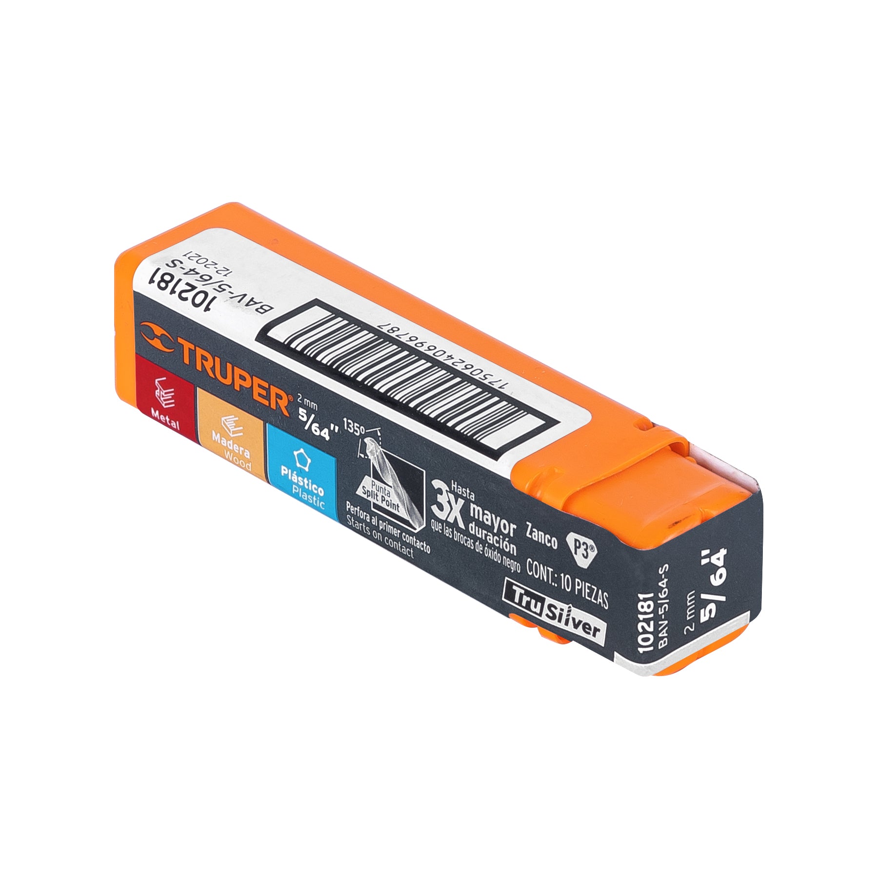 Broca HSS 5/64" Trusilver para metal, TRUPER