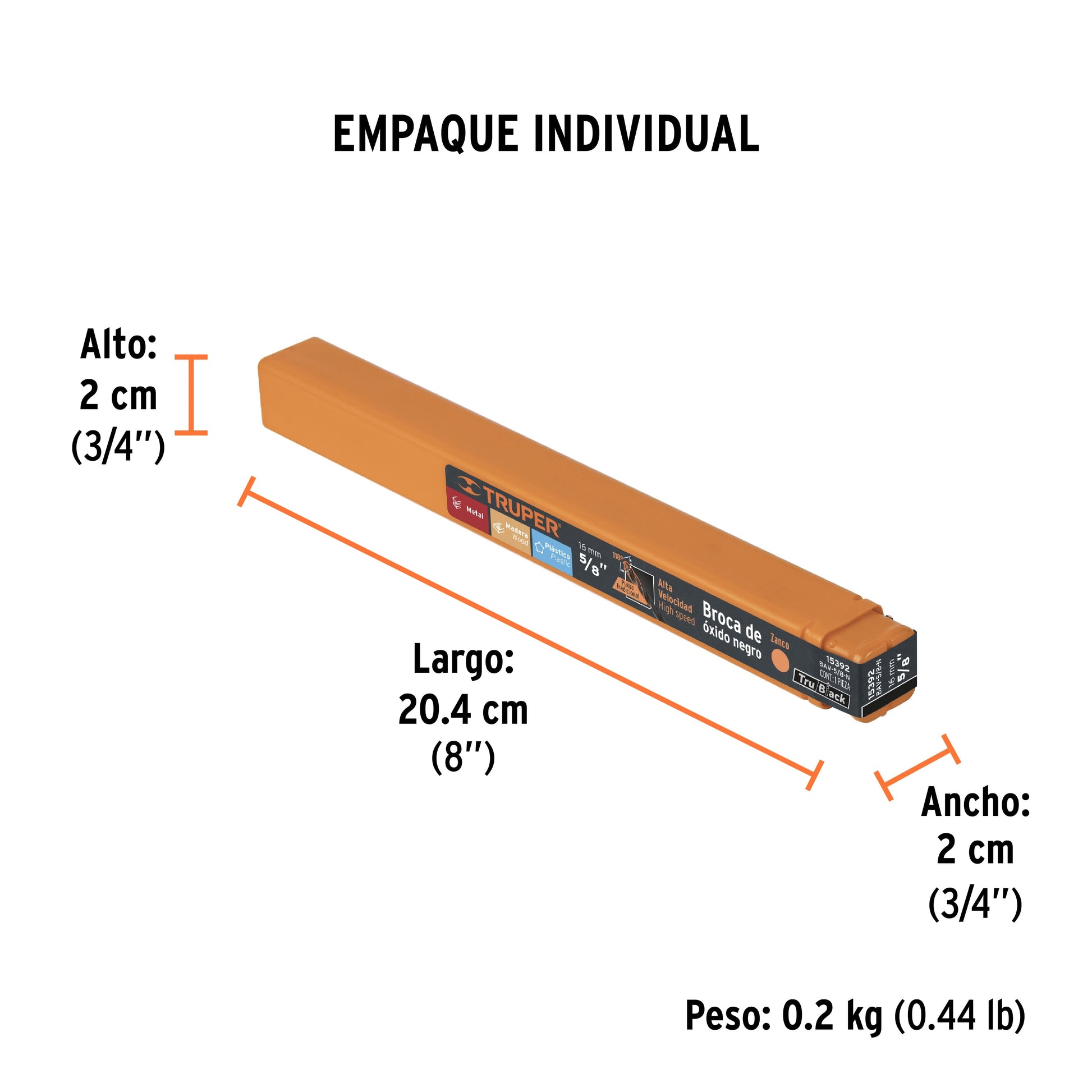 Broca HSS 5/8" Trublack para metal, TRUPER - Empaque