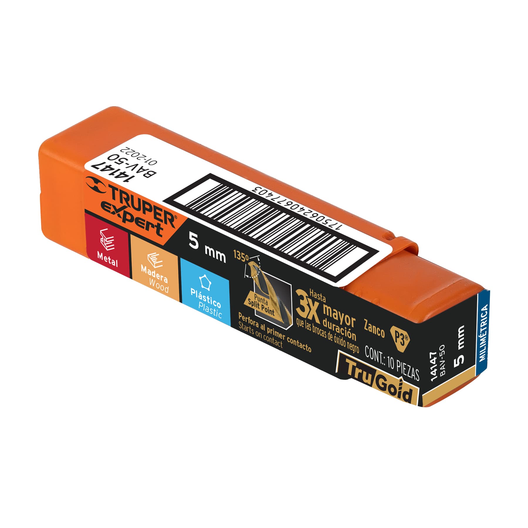 Broca HSS 5.0 mm Trugold para metal, TRUPER EXPERT