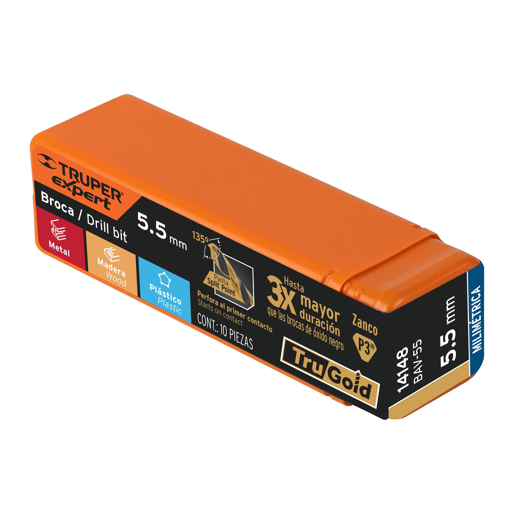 Broca HSS 5.5 mm Trugold para metal, TRUPER EXPERT