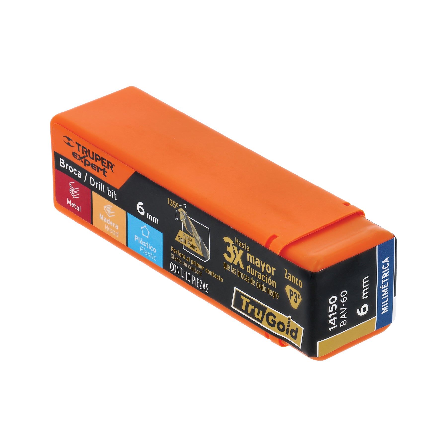 Broca HSS 6.0 mm Trugold para metal, TRUPER EXPERT