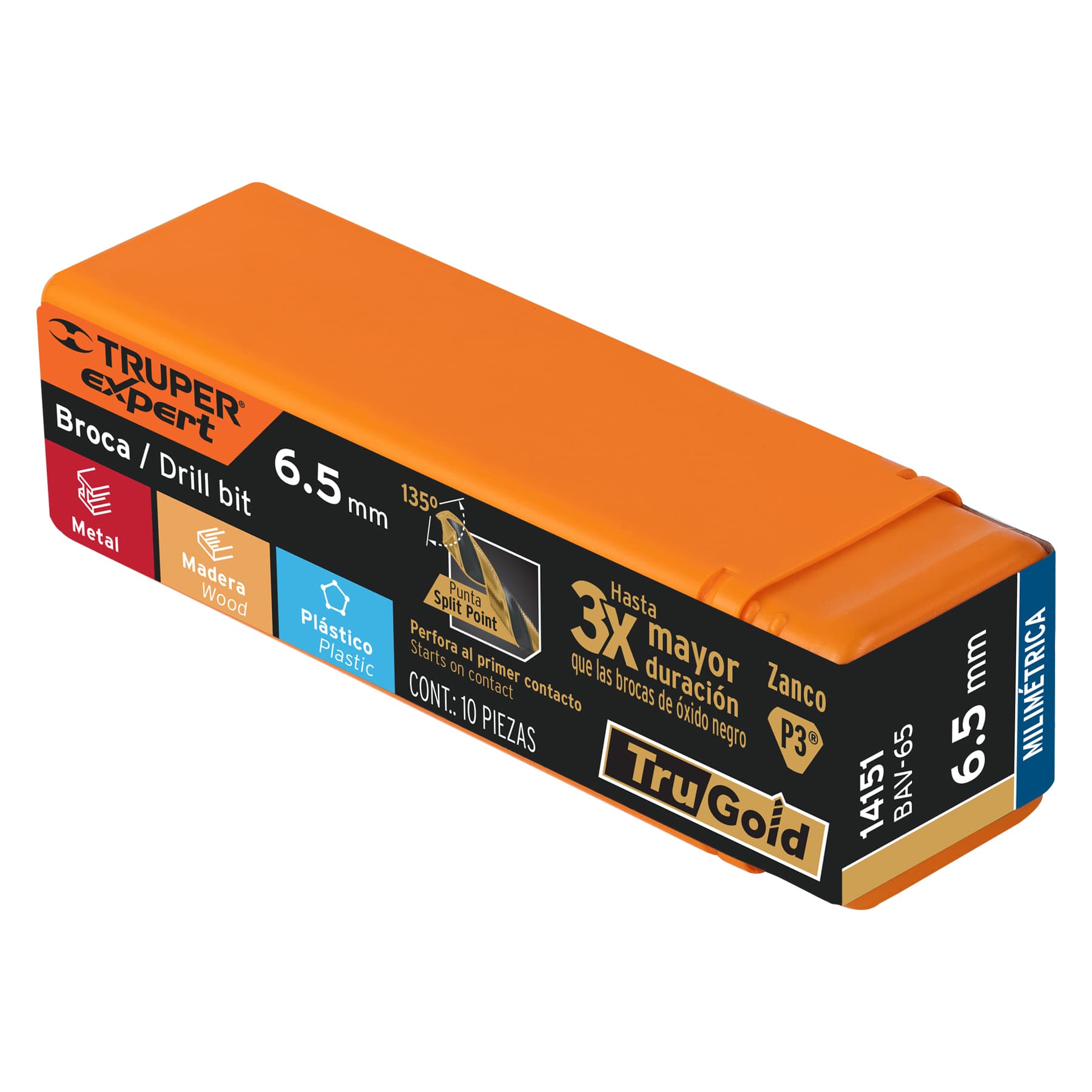 Broca HSS 6.5 mm Trugold para metal, TRUPER EXPERT
