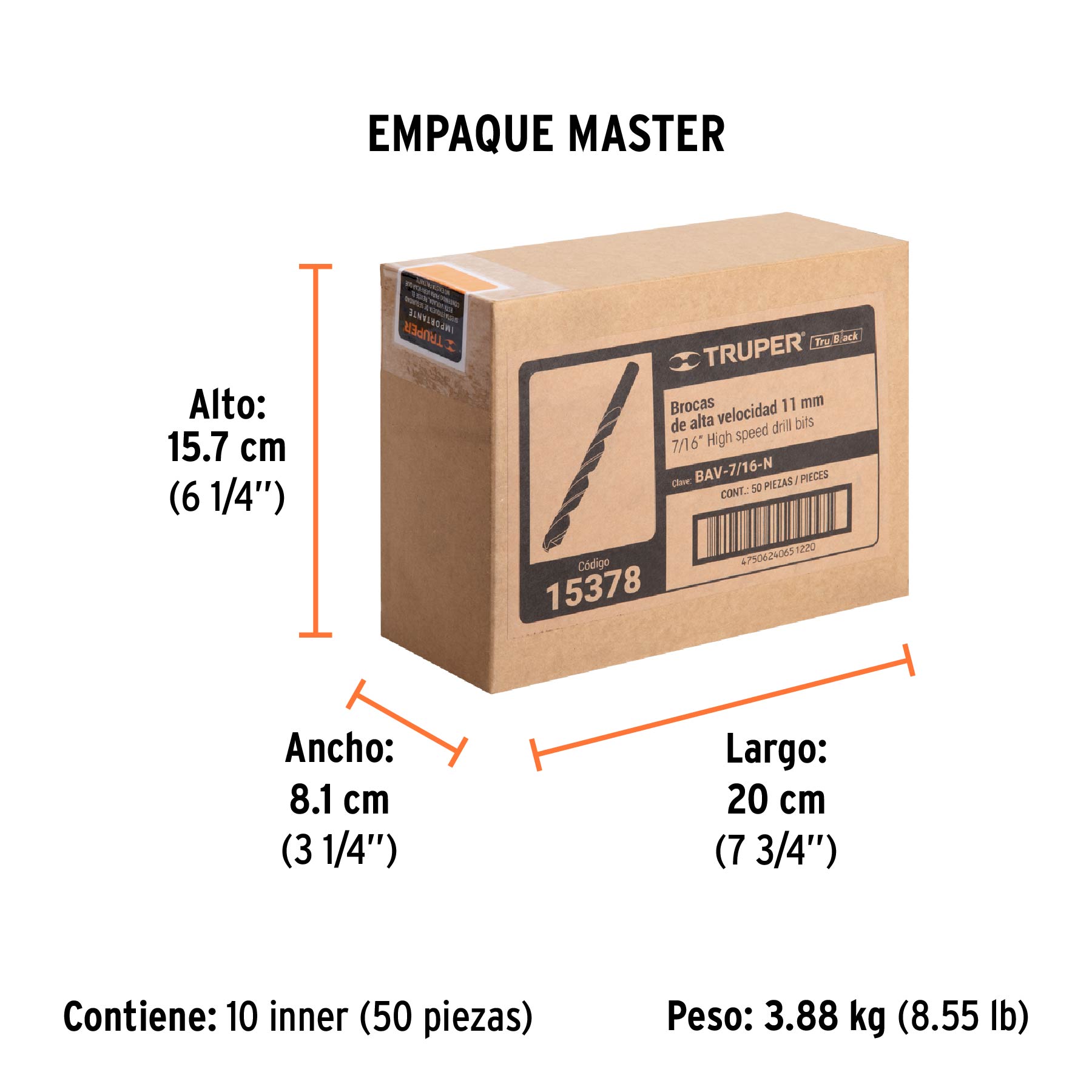 Broca HSS 7/16" Trublack para metal, TRUPER - Empaque