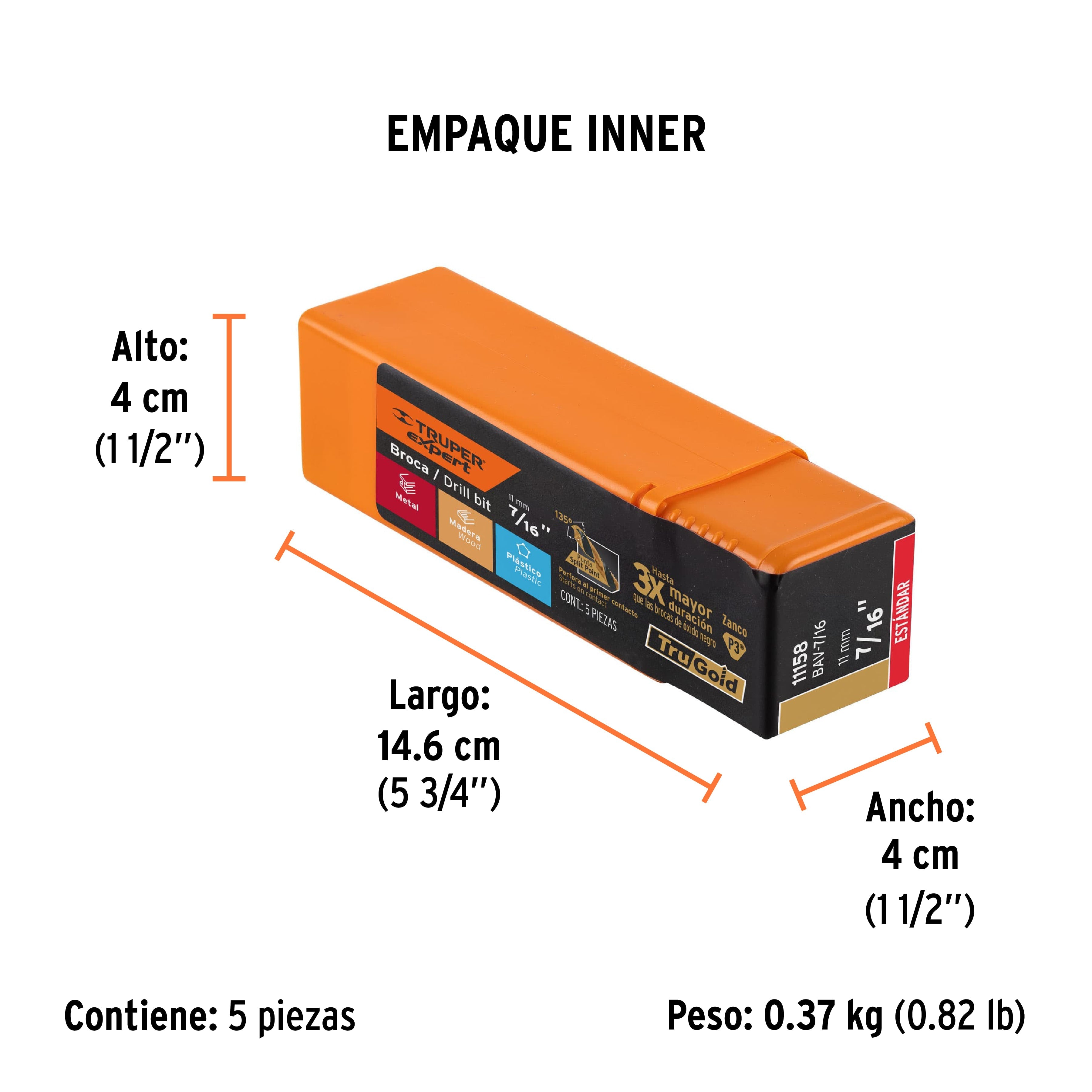 Broca HSS 7/16" Trugold para metal, TRUPER EXPERT - Empaque
