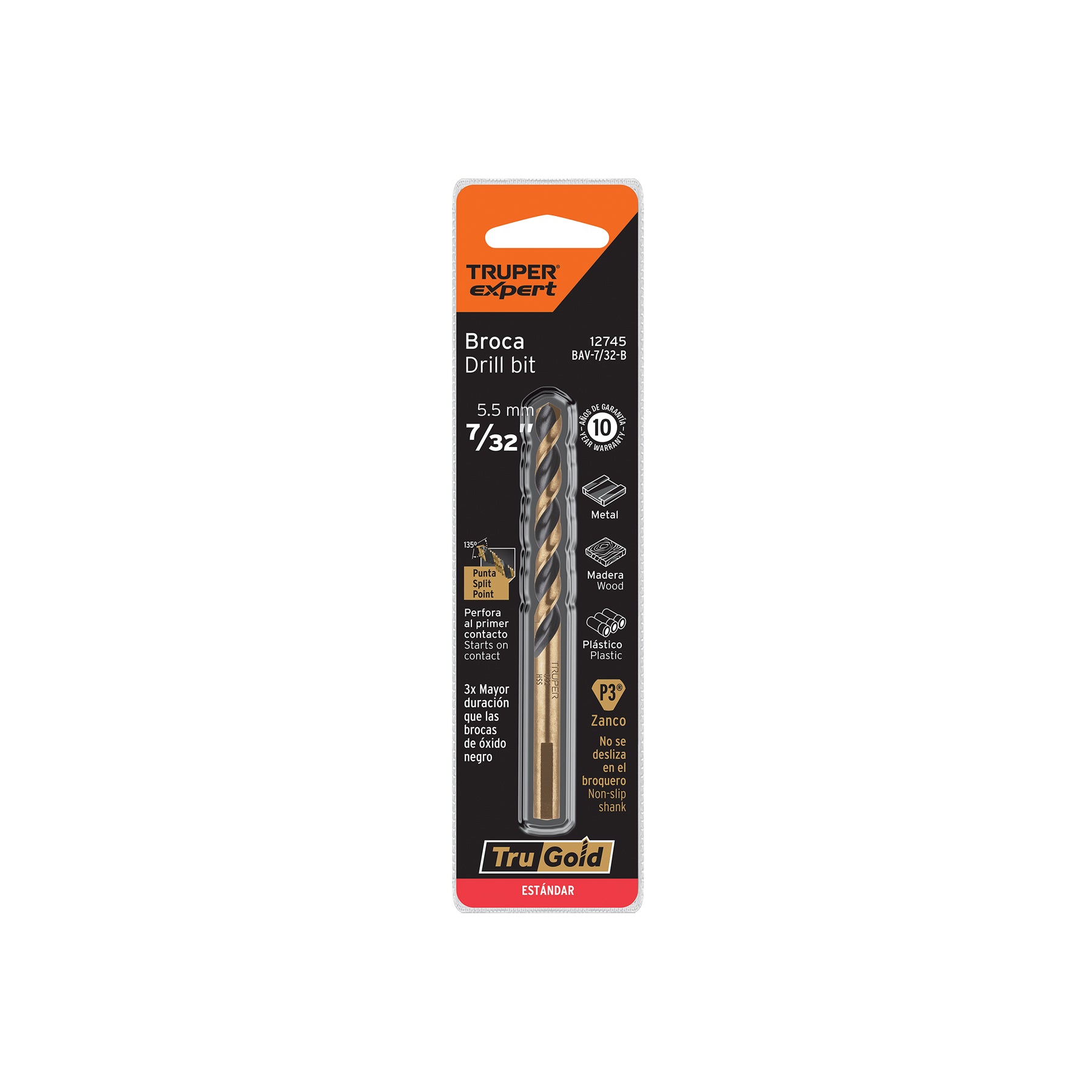 Broca HSS 7/32" Trugold para metal en blíster, EXPERT